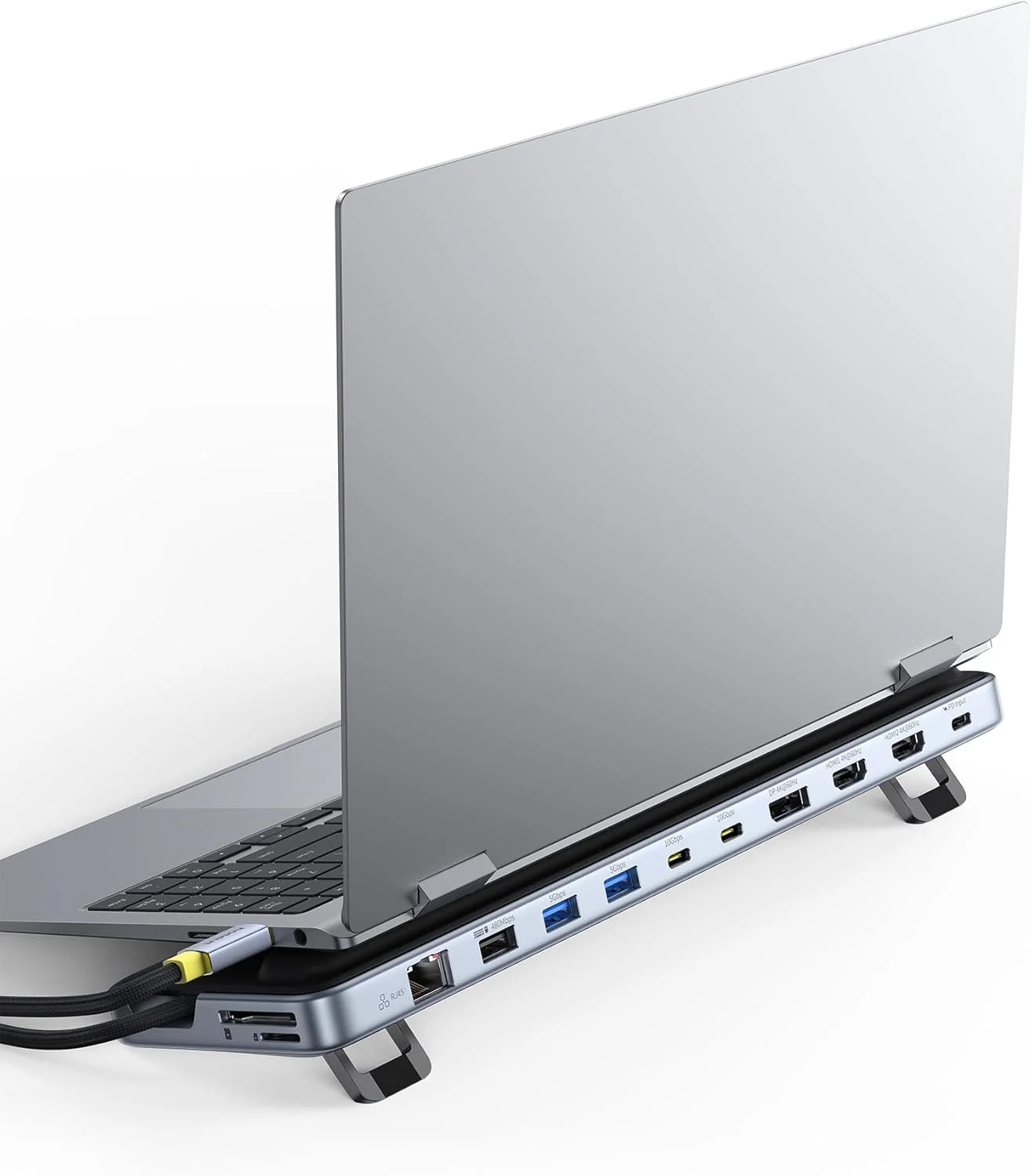 پایه داک استیشن لپ تاپ Baseus، 12 در 1، نمایشگر سه گانه 4K HDMI/DP، انتقال سریع داده 10 گیگابیت بر ثانیه USB A/C، PD 100W، اترنت، TF/SD، داک استیشن USB C با پایه برای ویندوز/دل/اچ پی/لنوو/ایسوس/ایسر/مک