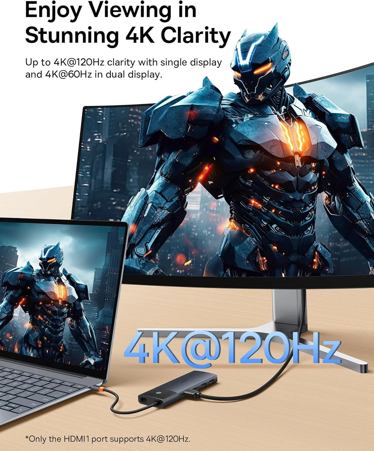 داک استیشن Baseus مانیتور دوگانه، داک استیشن 10 در 1 با سرعت 10 گیگابیت بر ثانیه با 2 پورت HDMI تک 4K@120Hz، دوگانه 4K@60Hz، USB C و USB A با سرعت 10 گیگابیت بر ثانیه، اترنت گیگابیتی، PD 100W، SD/TF برای iPhone 15/Mac/Dell/HP/Lenovo