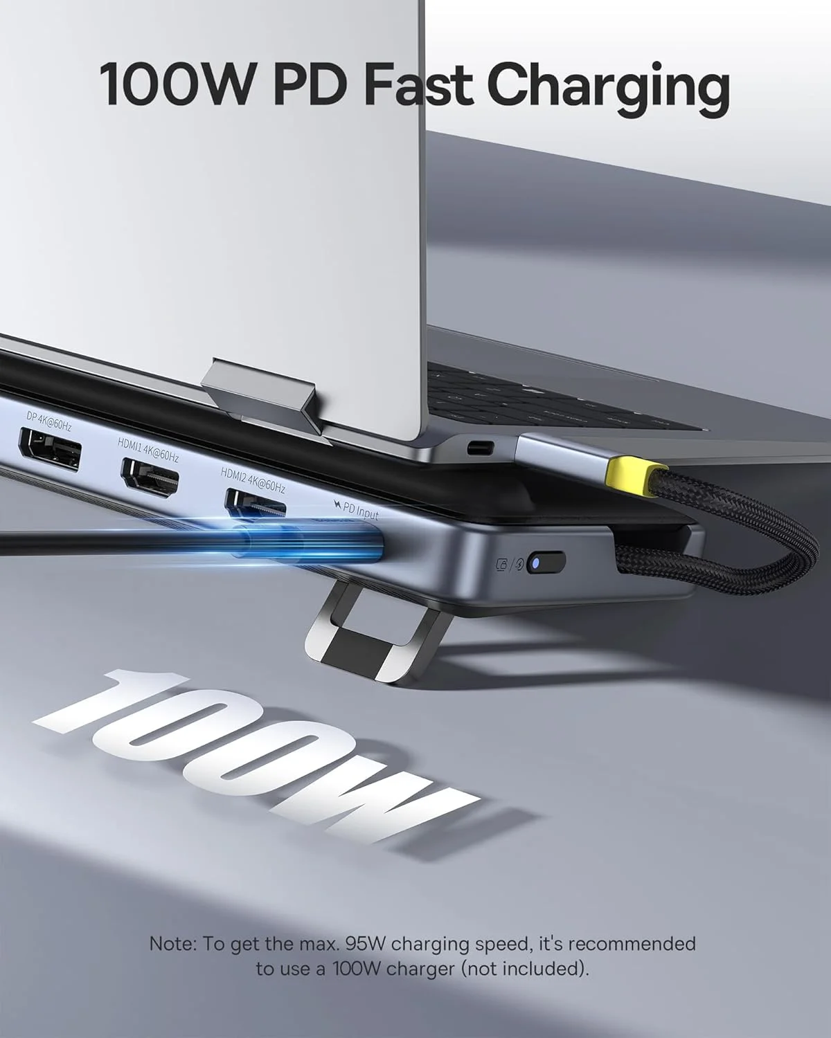 پایه داک استیشن لپ تاپ Baseus، 12 در 1، نمایشگر سه گانه 4K HDMI/DP، انتقال سریع داده 10 گیگابیت بر ثانیه USB A/C، PD 100W، اترنت، TF/SD، داک استیشن USB C با پایه برای ویندوز/دل/اچ پی/لنوو/ایسوس/ایسر/مک