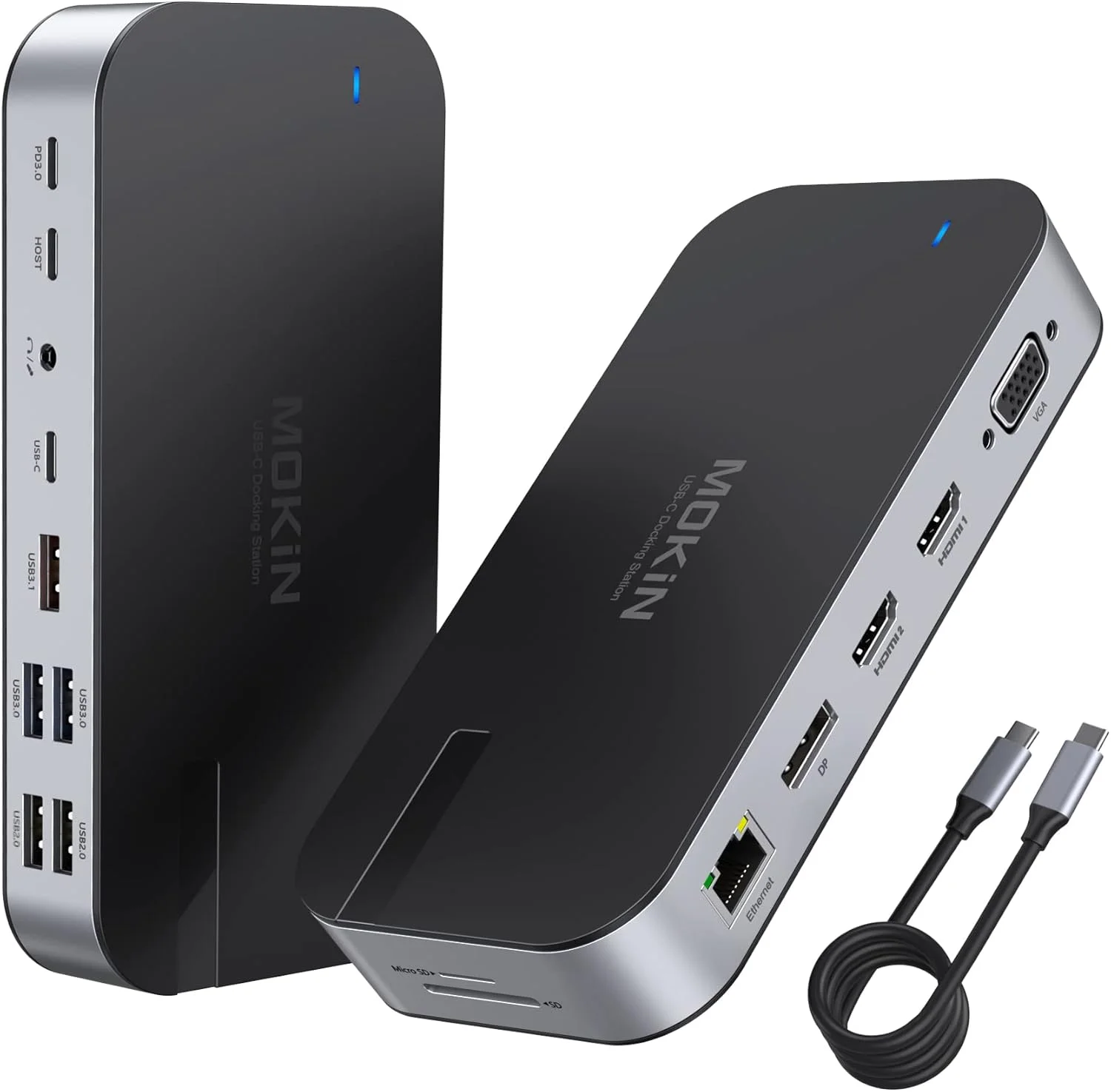 داک استیشن لپ تاپ MOKiN برای 4 مانیتور، داک استیشن USB C شانزده در یک برای مانیتور سه گانه، داک USB C با 2 پورت HDMI، پورت DP، شارژ 100 واتی PD، USB 3.1/3.0/2.0، RJ 45 اترنت، SD/TF، صدا برای دل/اچ پی/لنوو/ایسوس/ایسر