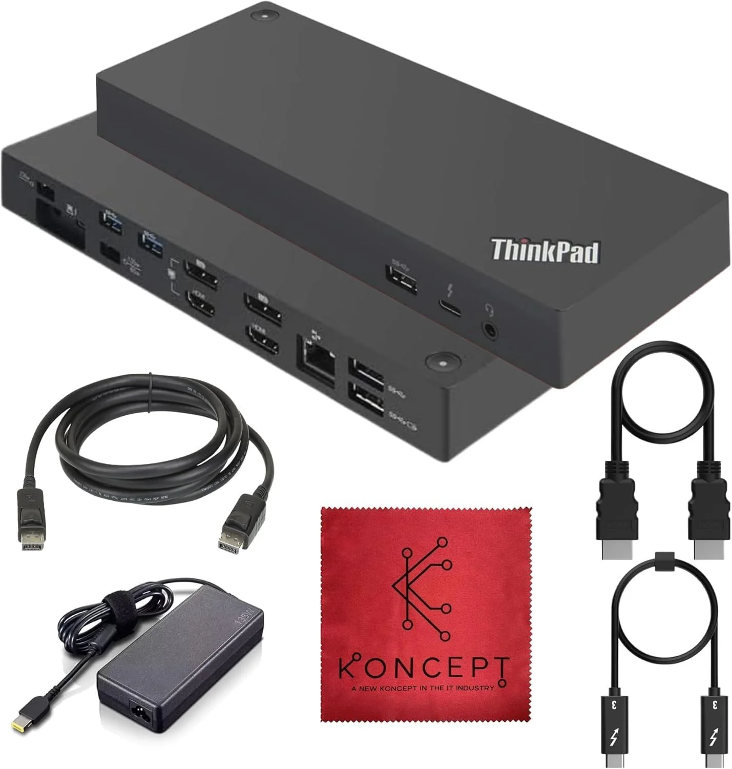 داک لنوو 40AN0135US Thunderbolt 3 Gen 2 با قابلیت پشتیبانی از دو نمایشگر UHD 4K - ایستگاه اتصال Thinkpad با دو خروجی HDMI، DP و کابل TB3 (بازسازی شده)
