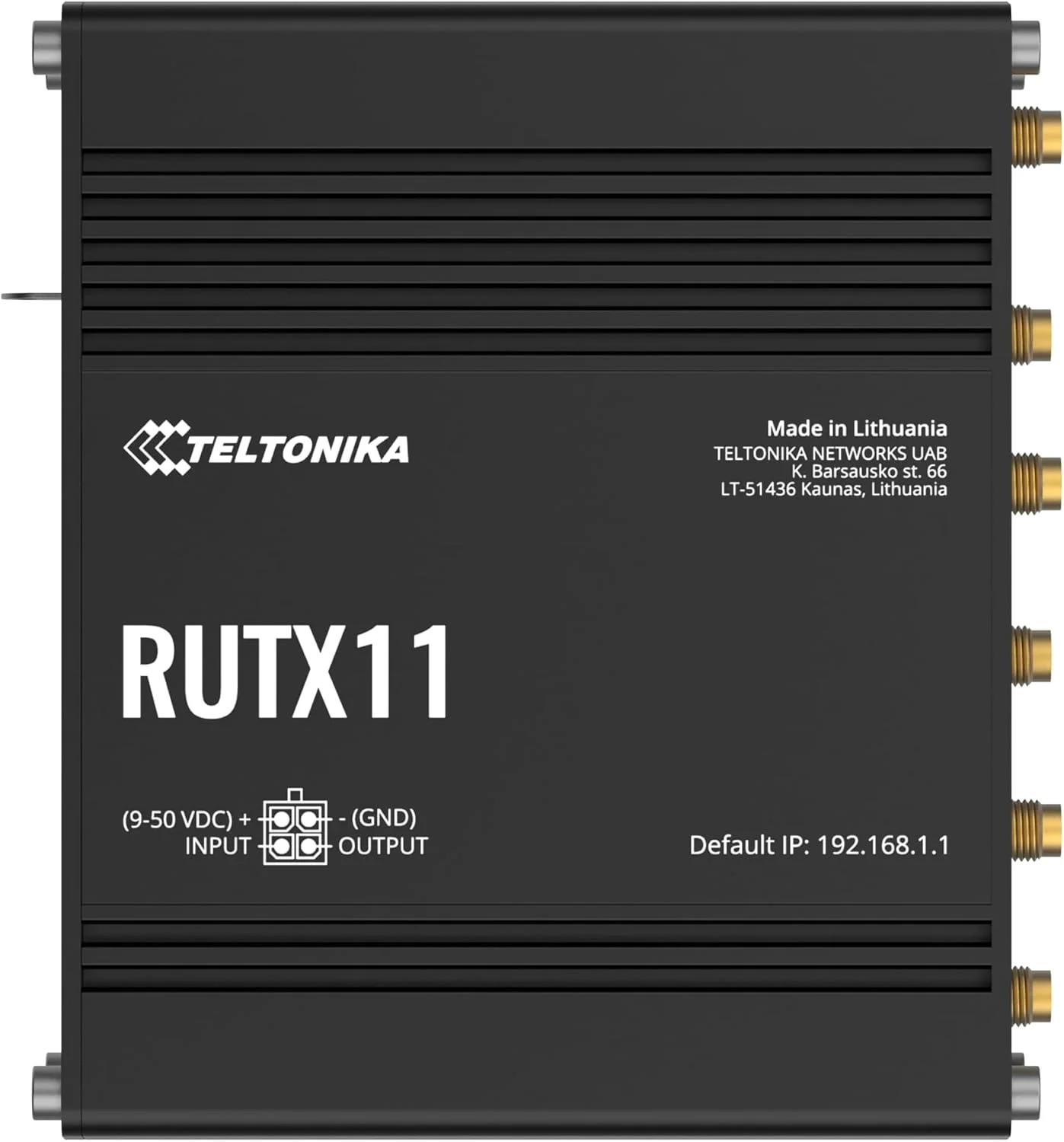 روتر سلولی صنعتی Teltonika RUTX11100400 مدل RUTX11؛ دو سیم کارته؛ برای استفاده با اپراتورهای ایالات متحده؛ همراه با منبع تغذیه ایالات متحده؛ وای فای و بلوتوث؛ 4 پورت اترنت؛ Failover خودکار؛ بدنه آلومینیومی