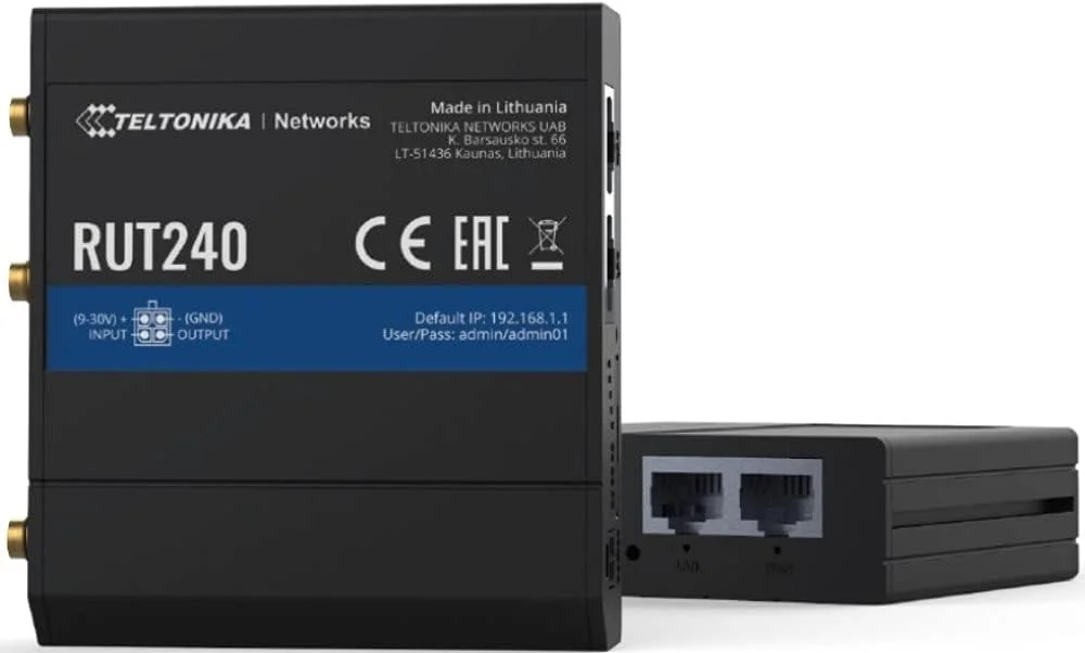 روتر سلولار صنعتی 3G/4G LTE تلترونیکا مدل RUT24002U00 برای Verizon; سوییچ اتوماتیک به اتصال پشتیبان موجود; اکسس پوینت وایرلس با قابلیت هات اسپات