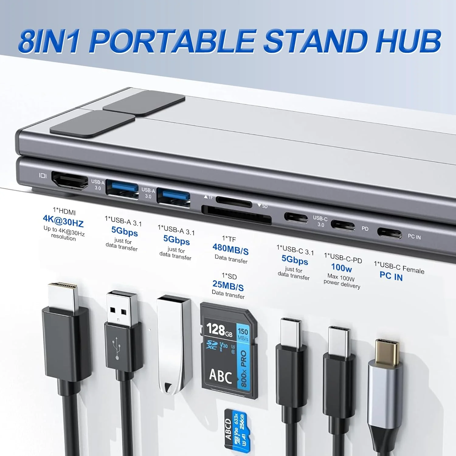 پایه استند لپ تاپ USB C، پایه استند تبلت USB C، هاب USB C هشت در یک با HDMI 4K، دو پورت USB 3.1، شارژ PD 100W، ایستگاه داک جهانی برای MacBook Pro/Air/Dell/HP/Surface/Lenovo، نصب آسان پایه استند لپ تاپ USB C، پایه استند تبلت USB C، هاب USB C هشت در یک با HDMI 4K، دو پورت USB 3.1، شارژ PD 100W، ایستگاه داک جهانی برای MacBook Pro/Air/Dell/HP/Surface/Lenovo، نصب آسان