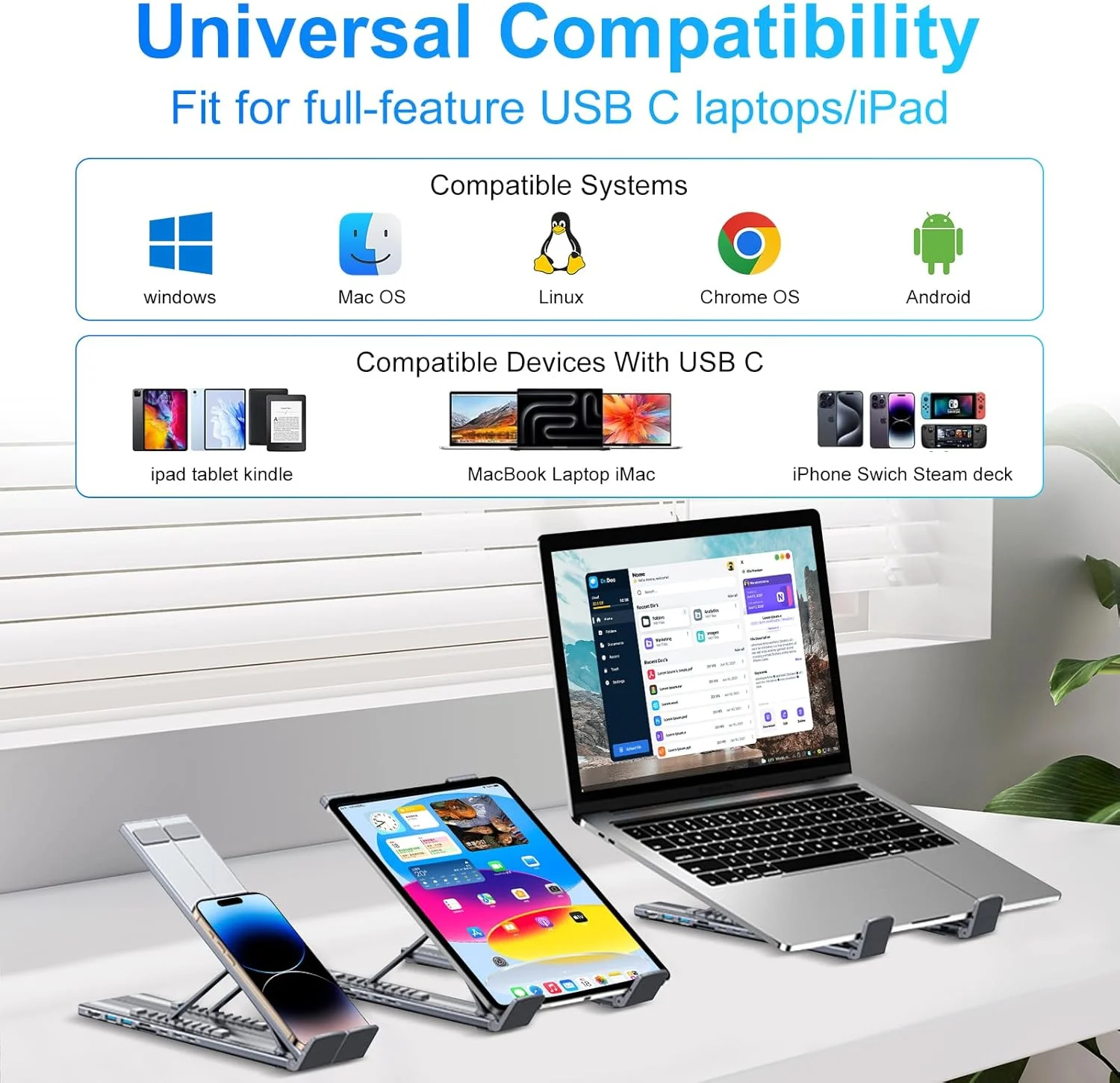 پایه استند لپ تاپ USB C، پایه استند تبلت USB C، هاب USB C هشت در یک با HDMI 4K، دو پورت USB 3.1، شارژ PD 100W، ایستگاه داک جهانی برای MacBook Pro/Air/Dell/HP/Surface/Lenovo، نصب آسان پایه استند لپ تاپ USB C، پایه استند تبلت USB C، هاب USB C هشت در یک با HDMI 4K، دو پورت USB 3.1، شارژ PD 100W، ایستگاه داک جهانی برای MacBook Pro/Air/Dell/HP/Surface/Lenovo، نصب آسان