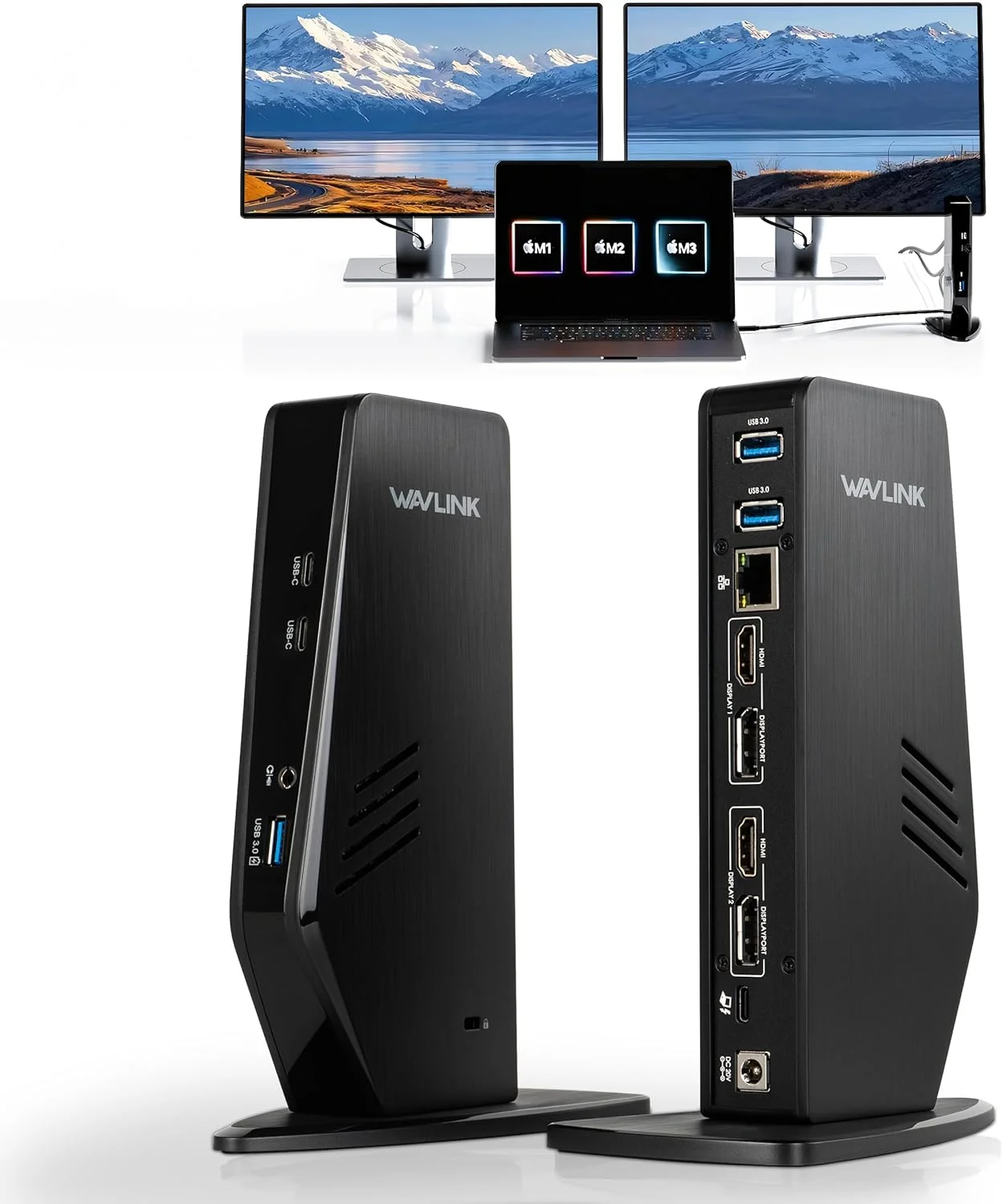 ایستگاه اتصال لپ‌تاپ یونیورسال WAVLINK USB 3.0 و USB-C با توان 65 وات، ایستگاه اتصال دو مانیتوره برای ویندوز یا مک، 4K HDMI (2 HDMI، 2 درگاه نمایش، 3 USB-A، 2 USB-C، اترنت، صدا و میکروفون)