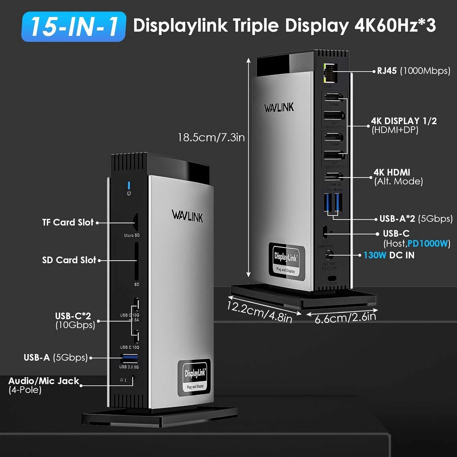 داک استیشن USB C ویولینک با 3 پورت HDMI، داک لپ تاپ Displaylink با پشتیبانی از سه مانیتور 4K60Hz، شارژ 100 واتی برای مک و ویندوز، 5 پورت USB، 2 پورت DP، 1 پورت اترنت 1 گیگابیتی، صدا/میکروفون، SD/TF داک استیشن USB C ویولینک با 3 پورت HDMI، داک لپ تاپ Displaylink با پشتیبانی از سه مانیتور 4K60Hz، شارژ 100 واتی برای مک و ویندوز، 5 پورت USB، 2 پورت DP، 1 پورت اترنت 1 گیگابیتی، صدا/میکروفون، SD/TF