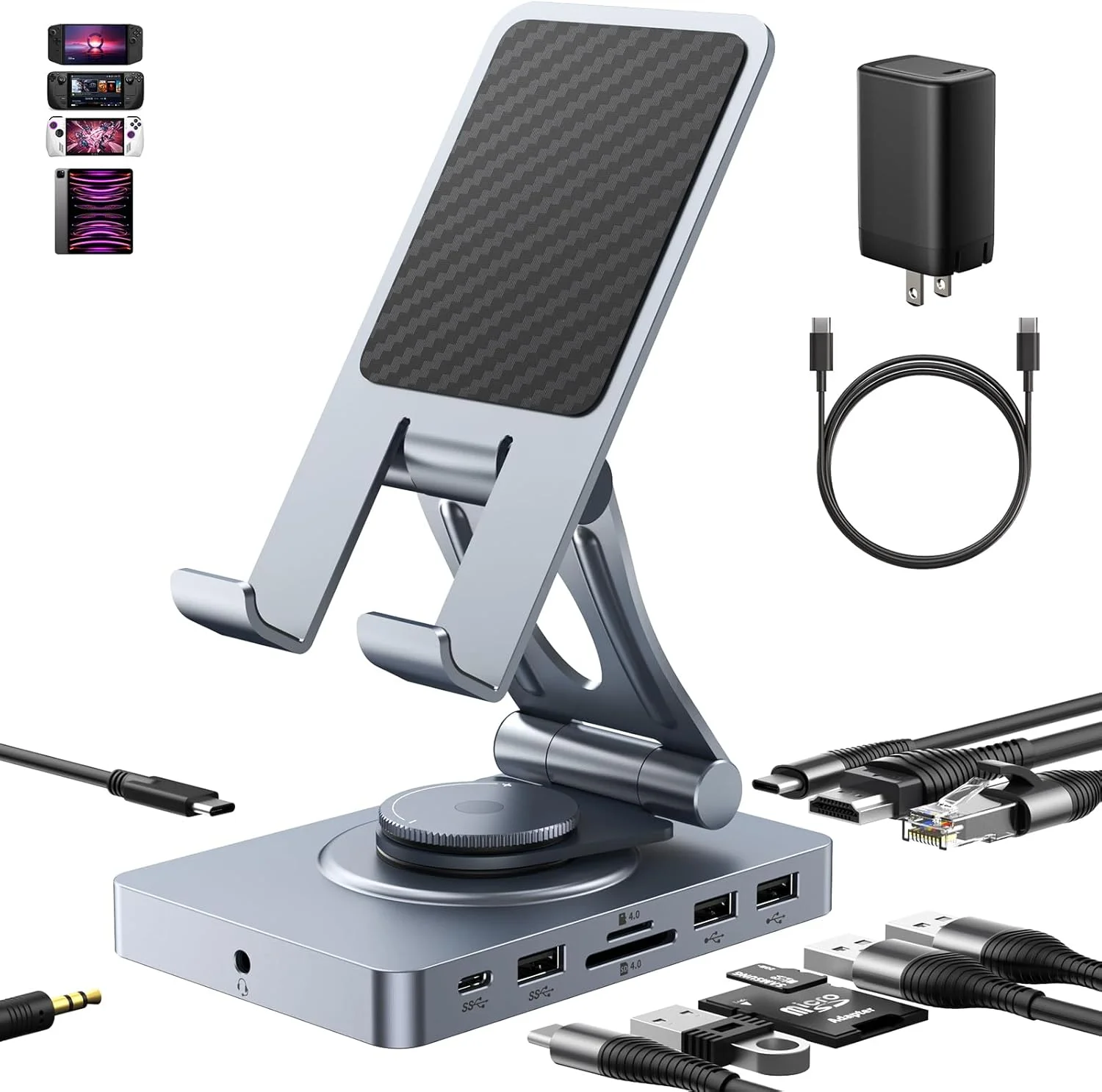 داک استیشن USB C چند منظوره برای آیپد (USB-C)، 11 در 1 با کارت خوان SD TF 4.0، HDMI 4K@60Hz، RJ45، صدا، USB A، USB c، چرخان، همچنین برای تبلت، Steam Deck، ROG Ally، Legion Go، با آداپتور 65 واتی داک استیشن USB C چند منظوره برای آیپد (USB-C)، 11 در 1 با کارت خوان SD TF 4.0، HDMI 4K@60Hz، RJ45، صدا، USB A، USB c، چرخان، همچنین برای تبلت، Steam Deck، ROG Ally، Legion Go، با آداپتور 65 واتی