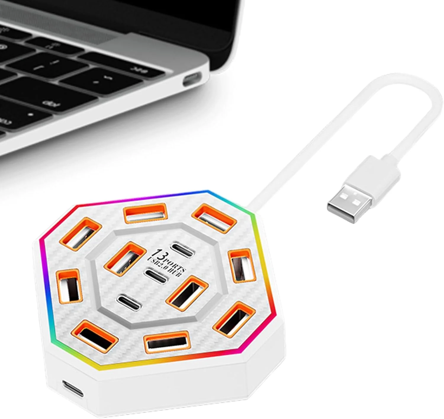 داک استیشن USB | هاب USB داک استیشن 13 پورت - لوازم جانبی RGB، مناسب برای کار برقی برای متخصصان، دانشجویان و همه افراد