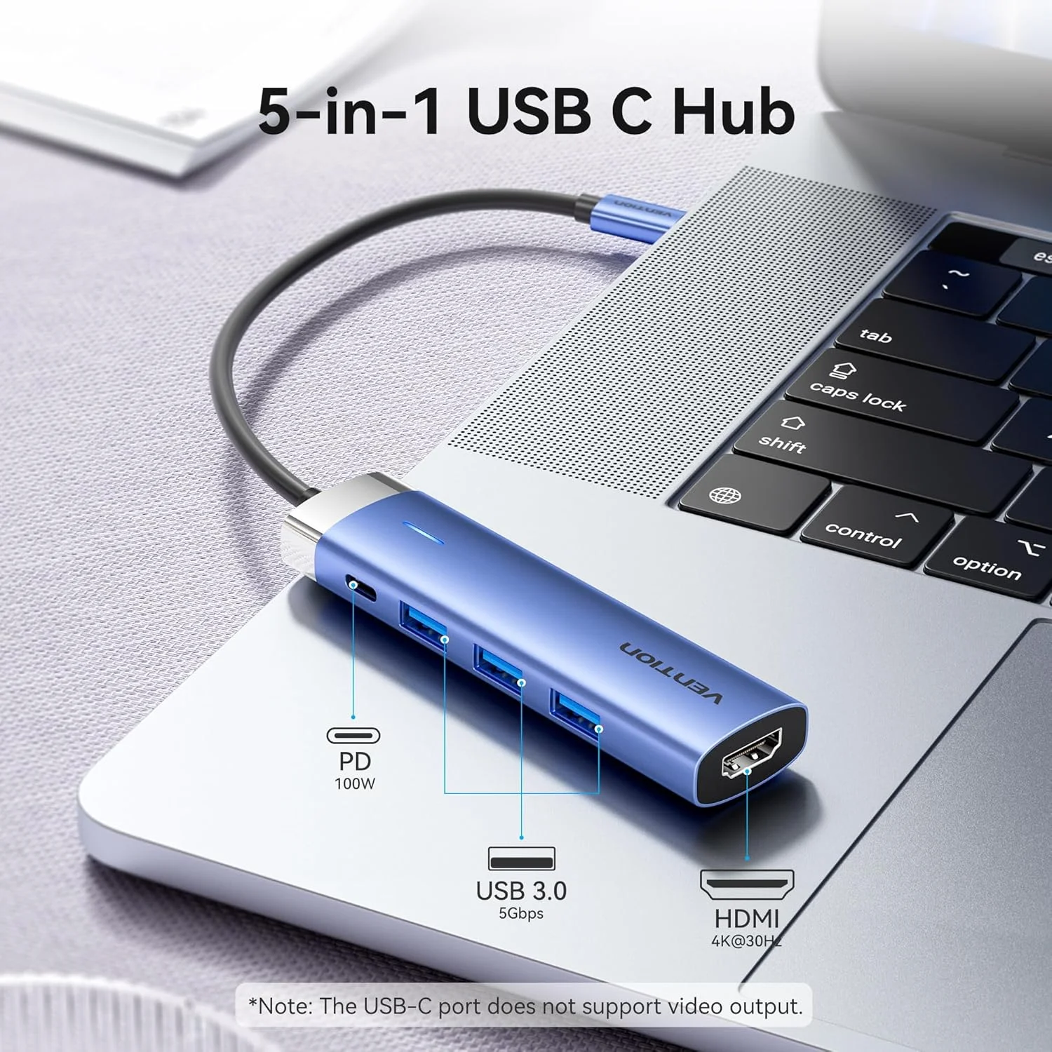 هاب USB C ونشن 5 در 1 با پورت PD 100W، HDMI 4K، 3 پورت USB-A 5Gbps، آداپتور چند پورت USB C آلومینیومی برای مک بوک پرو، مک بوک ایر، آیپد پرو، آیفون 15 پرو، XPS، Thinkpad، Surface هاب USB C ونشن 5 در 1 با پورت PD 100W، HDMI 4K، 3 پورت USB-A 5Gbps، آداپتور چند پورت USB C آلومینیومی برای مک بوک پرو، مک بوک ایر، آیپد پرو، آیفون 15 پرو، XPS، Thinkpad، Surface