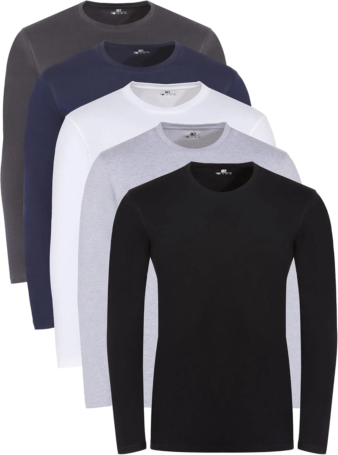 تی شرت آستین بلند یقه گرد مردانه Lower East Basic، بسته 3 عددی یا 5 عددی، ساخته شده از 100% پنبه، آستین بلند مردانه در رنگ های متنوع