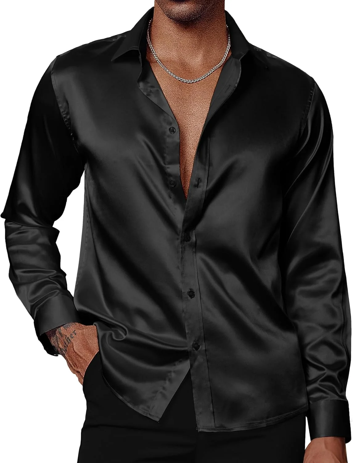 پیراهن مردانه ساتن براق PJ PAUL JONES، آستین بلند، پیراهن ابریشمی با پاپیون و دکمه