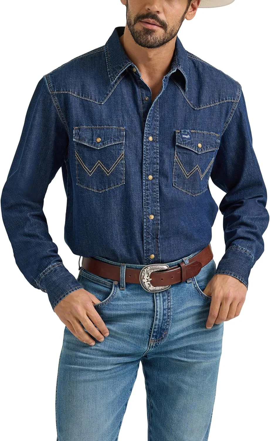 پیراهن آستین بلند مردانه رترو Wrangler با دو جیب و دکمه فشاری