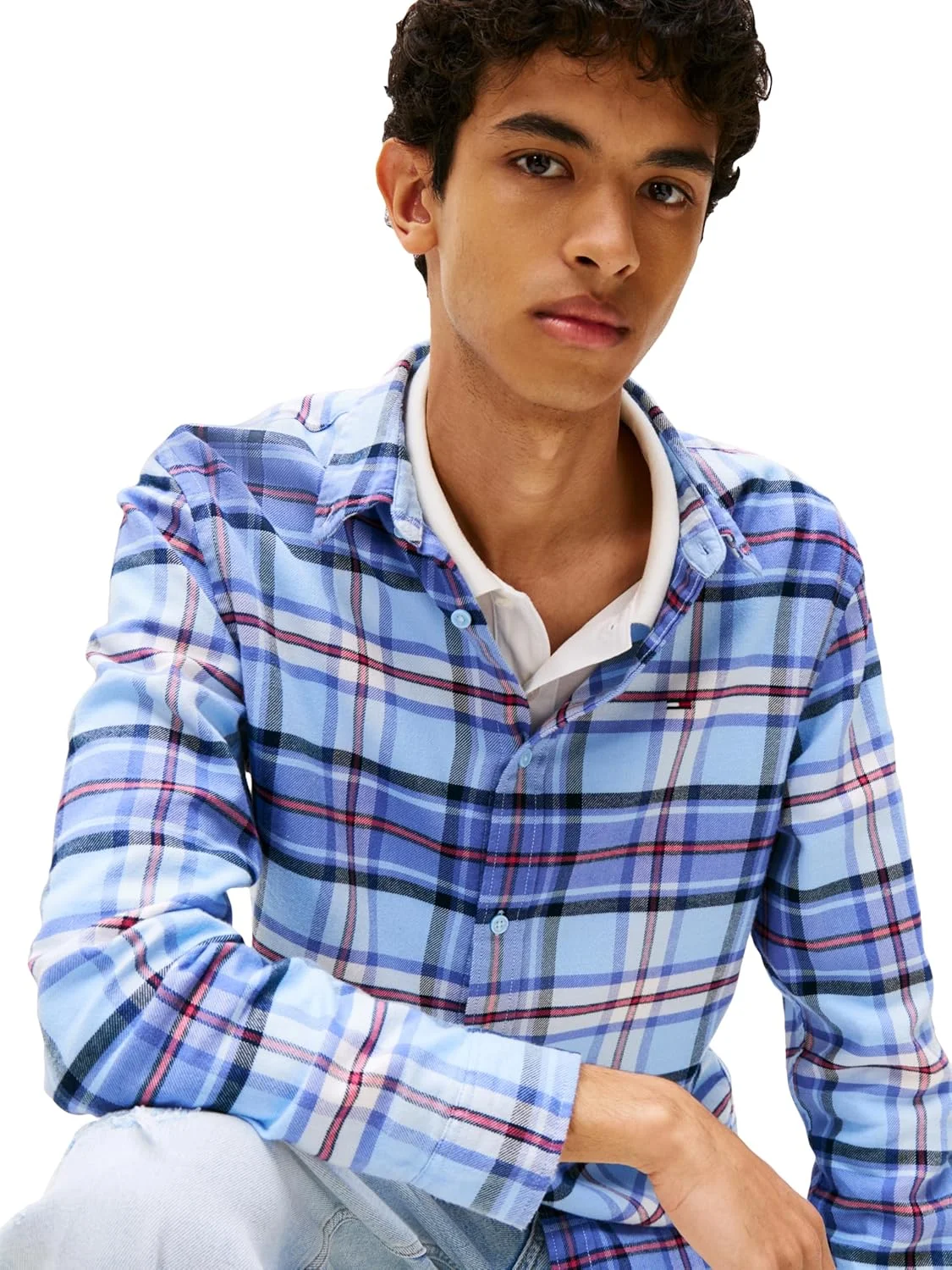 پیراهن چهارخانه سبک وزن مردانه تامی جینز، ساخته شده از فلانل نخی (تک عددی)
