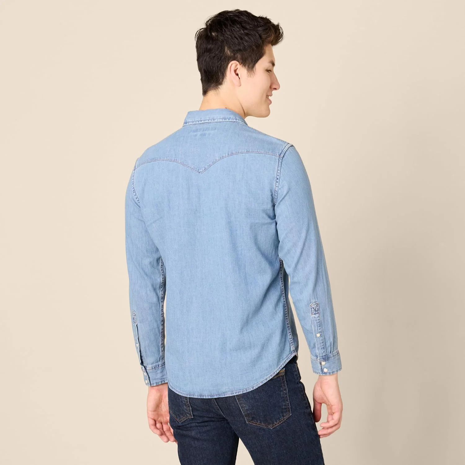 پیراهن جین آستین بلند مردانه Amazon Essentials با دکمه های فشاری