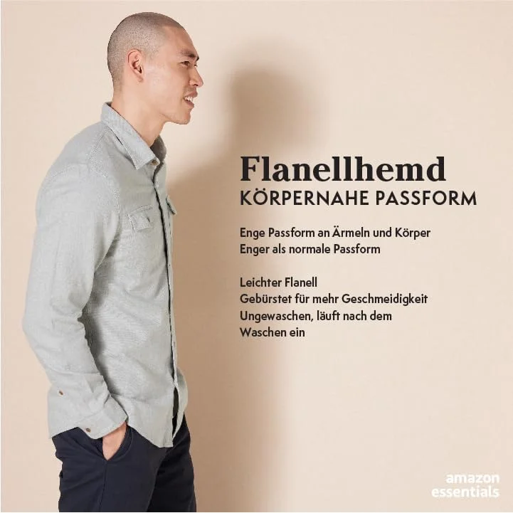 پیراهن فلانل آستین بلند مردانه Amazon Essentials با برش باریک و 2 جیب