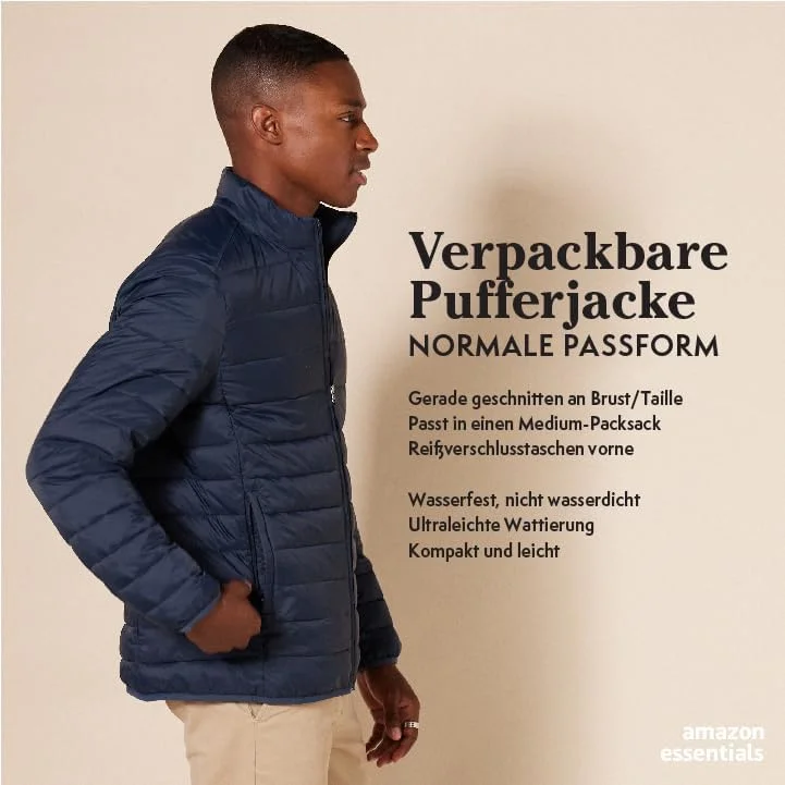 آمازون اسنشیالز ژاکت پفی مردانه، سبک و مقاوم در برابر آب (موجود در سایزهای بزرگ)