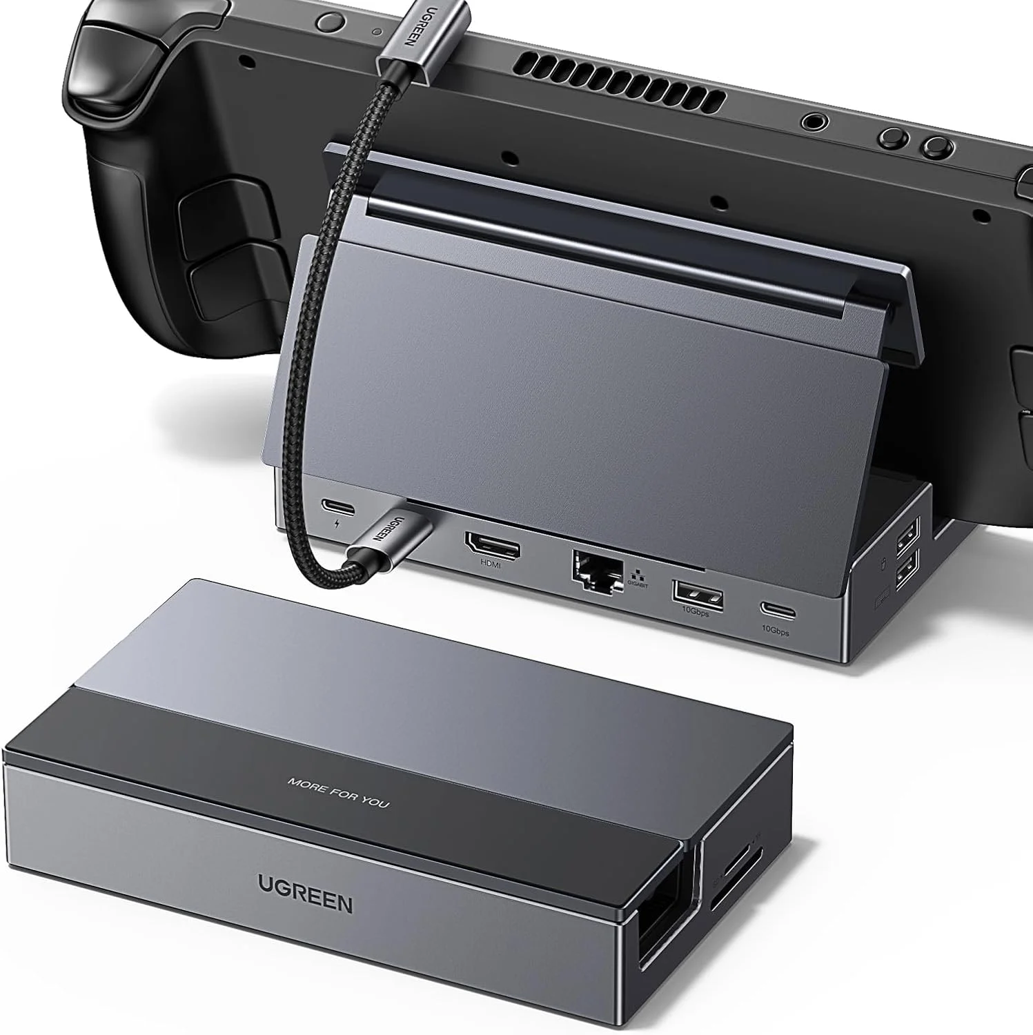 داک استیم دک یوگرین 9 در 1 با استند تاشو، HDMI 4K@60Hz، اترنت گیگابیتی، PD 100W، USB A&C 3.2 با سرعت 10Gbps، سازگار با TF/SD، استیم دک OLED، Rog Ally و غیره