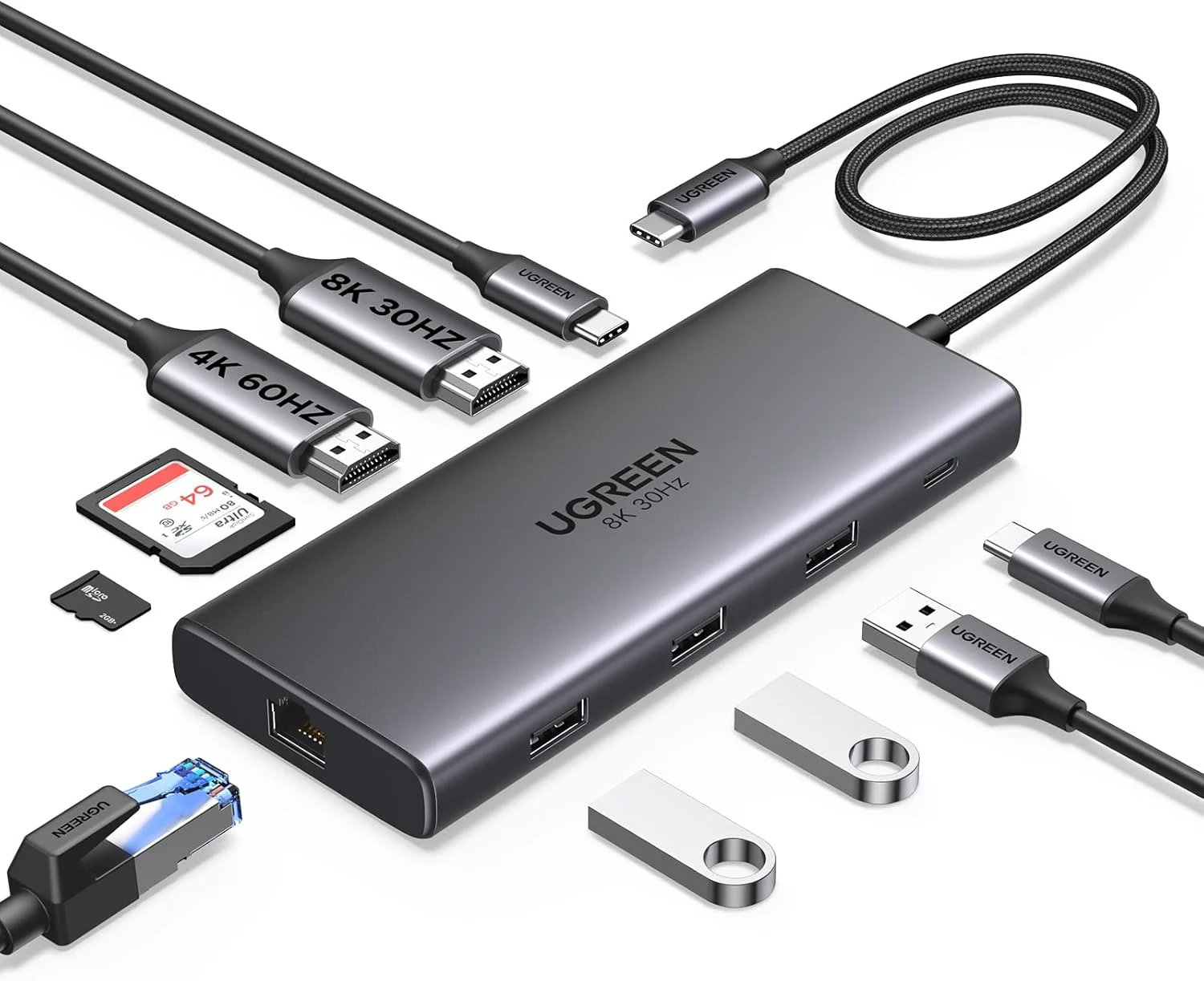 هاب USB C یوگرین Revodok Pro 210، ایستگاه داکینگ 10 در 1 با دو خروجی HDMI 4K@60Hz، یک خروجی 8K@30Hz، پورت داده USB A و Type C، شارژ 100W PD، اترنت، کارت خوان SD برای آیفون 17 و مک بوک هاب USB C یوگرین Revodok Pro 210، ایستگاه داکینگ 10 در 1 با دو خروجی HDMI 4K@60Hz، یک خروجی 8K@30Hz، پورت داده USB A و Type C، شارژ 100W PD، اترنت، کارت خوان SD برای آیفون 17 و مک بوک