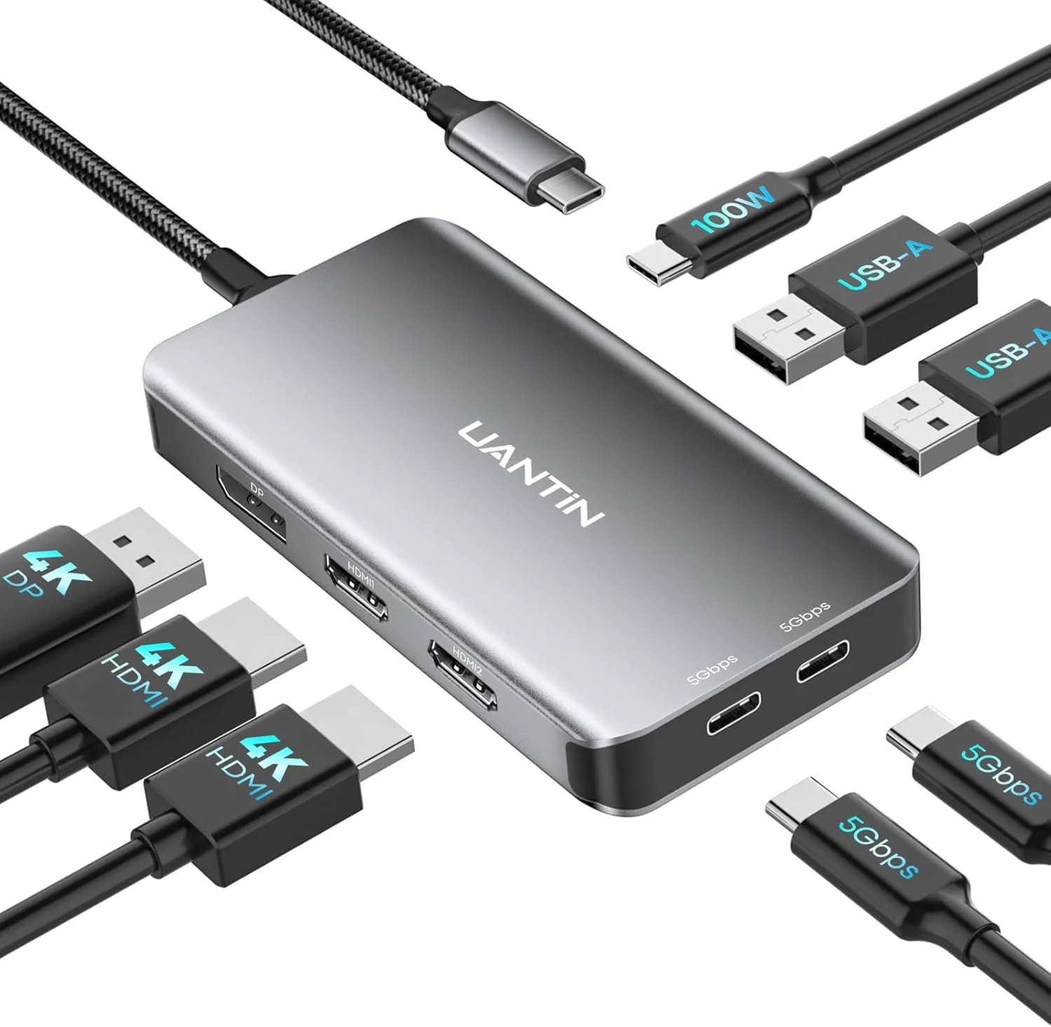 آداپتور داک استیشن USB C با قابلیت اتصال به دو مانیتور، داک استیشن لپ تاپ با قابلیت اتصال به 3 مانیتور، نمایشگر سه گانه 4K60Hz با 2 پورت HDMI، پورت DisplayPort با کیفیت 4K120Hz، پورت های USB-A و USBC برای انتقال داده، PD 100W، داک USB C برای Dell، HP، Lenovo آداپتور داک استیشن USB C با قابلیت اتصال به دو مانیتور، داک استیشن لپ تاپ با قابلیت اتصال به 3 مانیتور، نمایشگر سه گانه 4K60Hz با 2 پورت HDMI، پورت DisplayPort با کیفیت 4K120Hz، پورت های USB-A و USBC برای انتقال داده، PD 100W، داک USB C برای Dell، HP، Lenovo