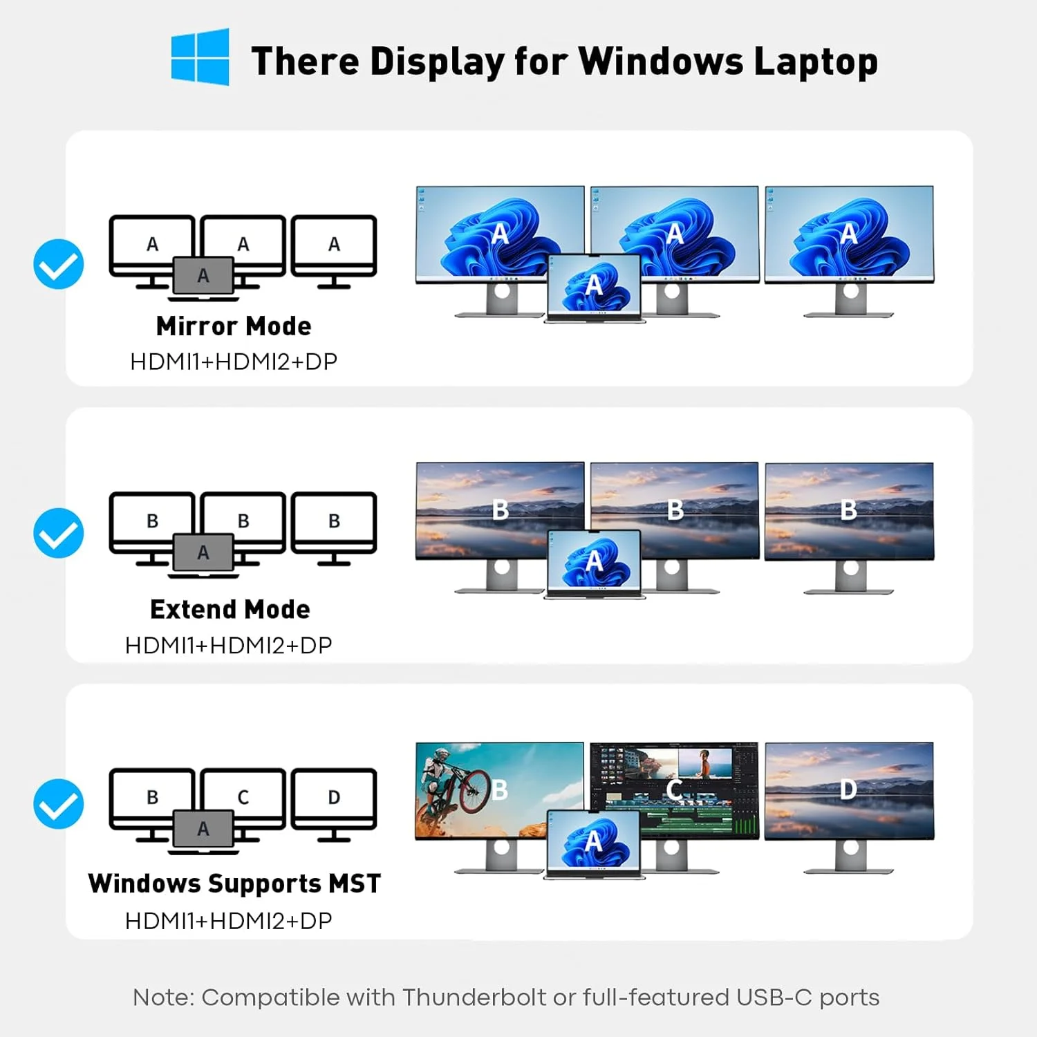 آداپتور داک استیشن USB C با قابلیت اتصال به دو مانیتور، داک استیشن لپ تاپ با قابلیت اتصال به 3 مانیتور، نمایشگر سه گانه 4K60Hz با 2 پورت HDMI، پورت DisplayPort با کیفیت 4K120Hz، پورت های USB-A و USBC برای انتقال داده، PD 100W، داک USB C برای Dell، HP، Lenovo آداپتور داک استیشن USB C با قابلیت اتصال به دو مانیتور، داک استیشن لپ تاپ با قابلیت اتصال به 3 مانیتور، نمایشگر سه گانه 4K60Hz با 2 پورت HDMI، پورت DisplayPort با کیفیت 4K120Hz، پورت های USB-A و USBC برای انتقال داده، PD 100W، داک USB C برای Dell، HP، Lenovo