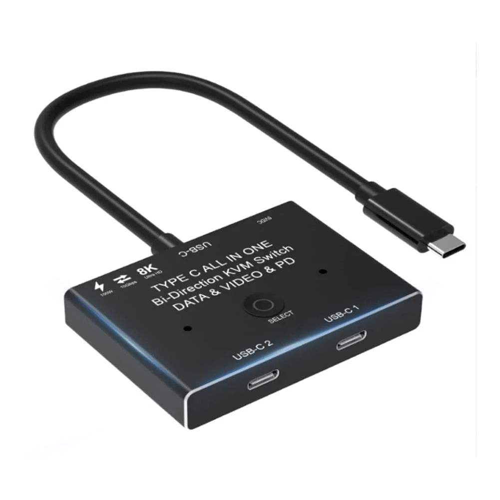 سوئیچ دو طرفه KVM USB-C اسپلیتر USB 3.1 سوئیچ داده و ویدیو 8K@30Hz PD 100W برای مانیتور کامپیوتر و تلفن همراه سوئیچ دو طرفه KVM USB-C اسپلیتر USB 3.1 سوئیچ داده و ویدیو 8K@30Hz PD 100W برای مانیتور کامپیوتر و تلفن همراه