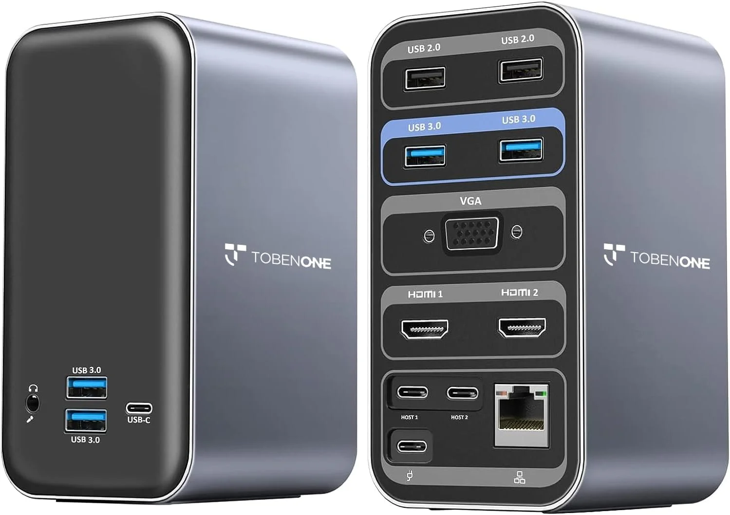 داک استیشن USB C توبن‌وان، هاب USB-C لپ‌تاپ 13 در 2 با نمایشگر سه‌گانه برای داک مک‌بوک پرو/ایر با 2 پورت HDMI 4K، VGA، PD3.0، RJ45، 6 پورت USB، صدای 3.5 میلی‌متری