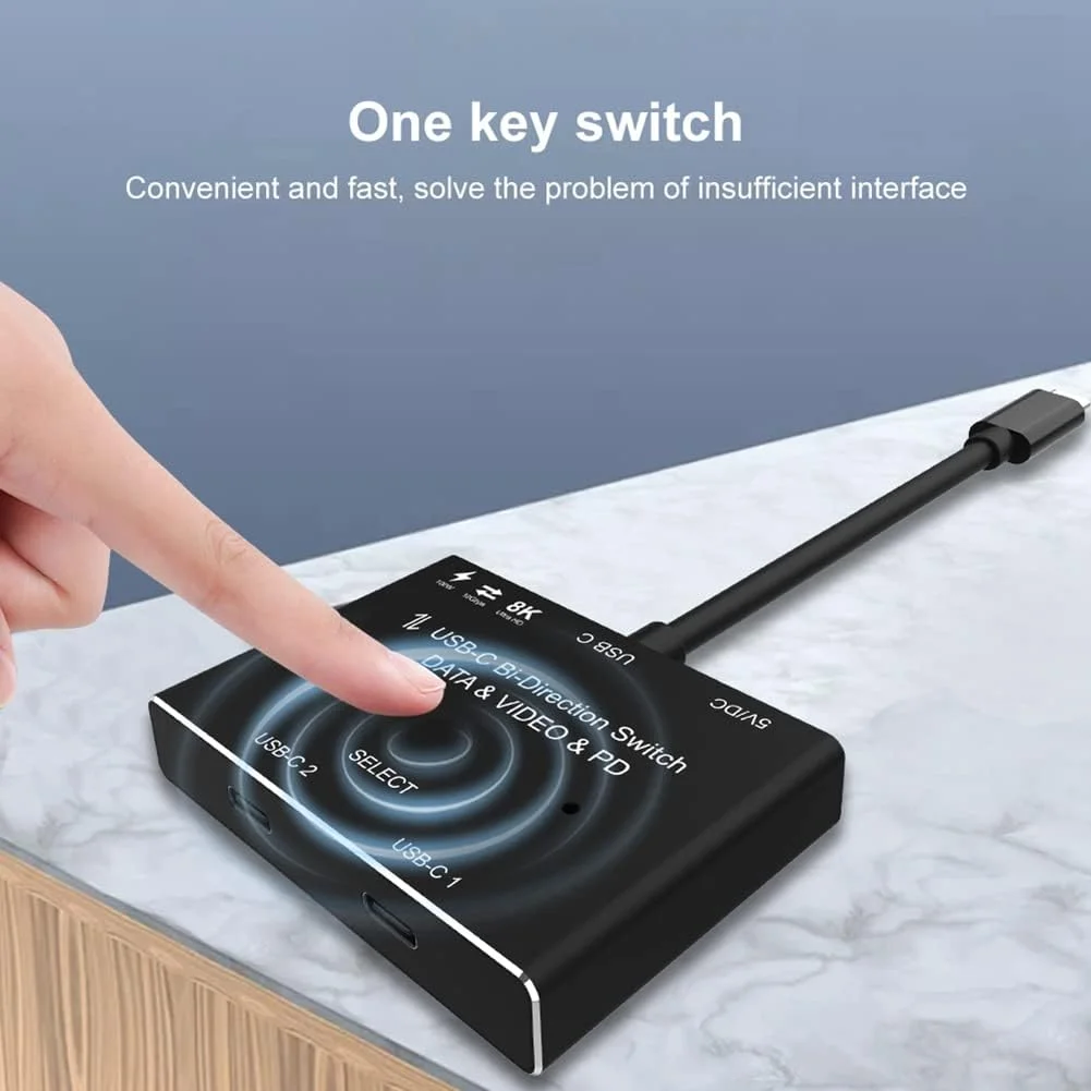 سوئیچ دو طرفه KVM USB-C اسپلیتر USB 3.1 سوئیچ داده و ویدیو 8K@30Hz PD 100W برای مانیتور کامپیوتر و تلفن همراه سوئیچ دو طرفه KVM USB-C اسپلیتر USB 3.1 سوئیچ داده و ویدیو 8K@30Hz PD 100W برای مانیتور کامپیوتر و تلفن همراه