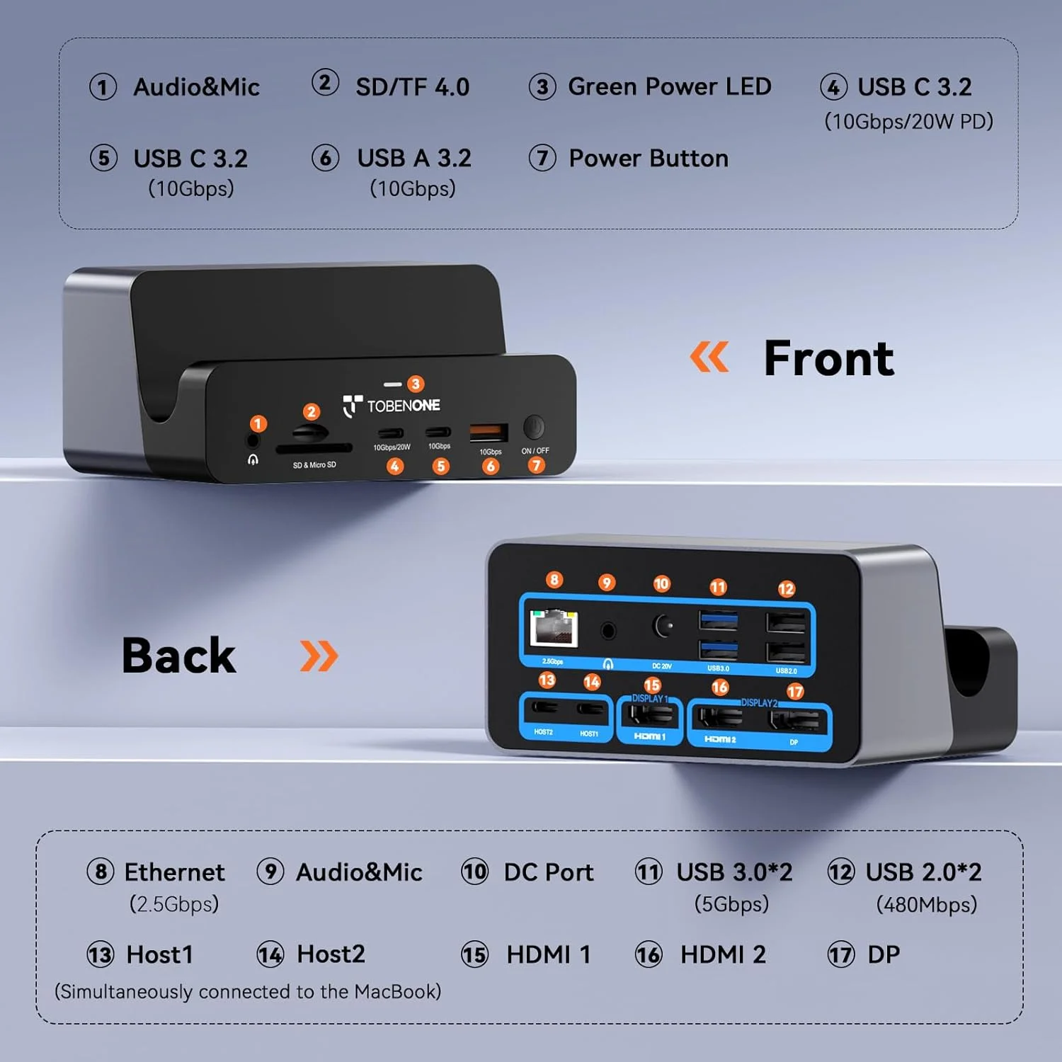 داک استیشن 18 در 2 توبن وان برای مک بوک، دو مانیتور 4K با نرخ 60 هرتز، آداپتور برق 150 وات، شارژ 20 وات، داک استیشن USB C با 2 پورت HDMI و DP، 7 پورت USB، اترنت 2.5 گیگابیتی، 2 پورت صدا، پایه داک برای مک بوک پرو 1 داک استیشن 18 در 2 توبن وان برای مک بوک، دو مانیتور 4K با نرخ 60 هرتز، آداپتور برق 150 وات، شارژ 20 وات، داک استیشن USB C با 2 پورت HDMI و DP، 7 پورت USB، اترنت 2.5 گیگابیتی، 2 پورت صدا، پایه داک برای مک بوک پرو 1