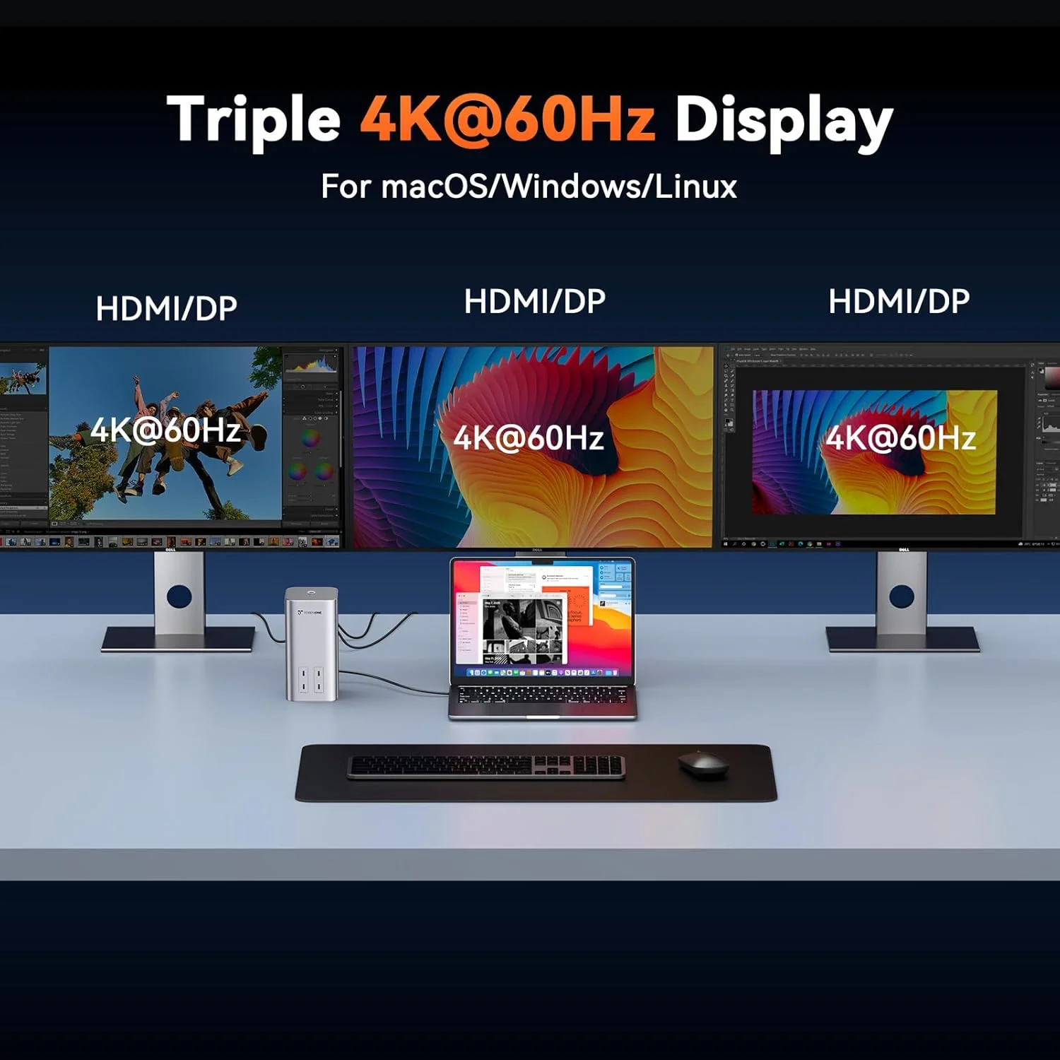 داک استیشن سه مانیتوره TobenONE به همراه آداپتور برق 150 واتی داک استیشن سه مانیتوره TobenONE به همراه آداپتور برق 150 واتی