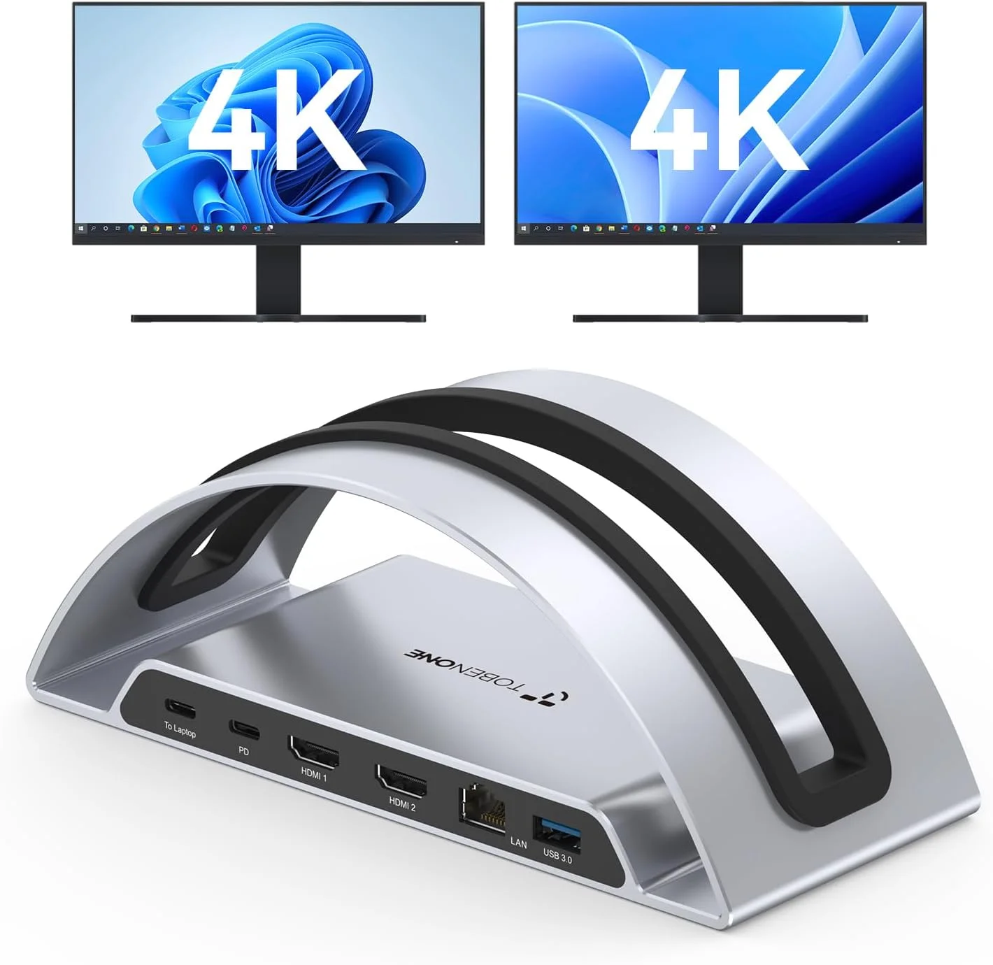 داک استیشن لپ تاپ TobenONE با دو خروجی مانیتور HDMI، پایه داک استیشن USB C با کیفیت 4K، توان 100 وات، پورت های USB A&C 3.2، SD/microSD، صدا برای Dell/HP/Lenovo/Surface