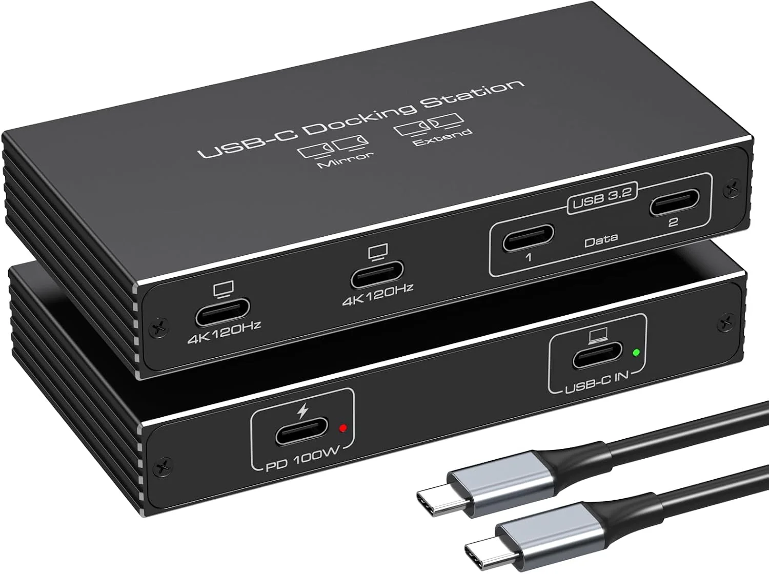 اسپلیتر USB C دو مانیتوره 4K120Hz TJCXELE، داکینگ استیشن تاندربولت 6 در 1، دو پورت USB C، شارژ 100W PD، پورت های داده 10Gbps USBC، اسپلیتر USBC 1 به 4 برای لپ تاپ های دل، اچ پی، مک بوک و سایر لپ تاپ ها