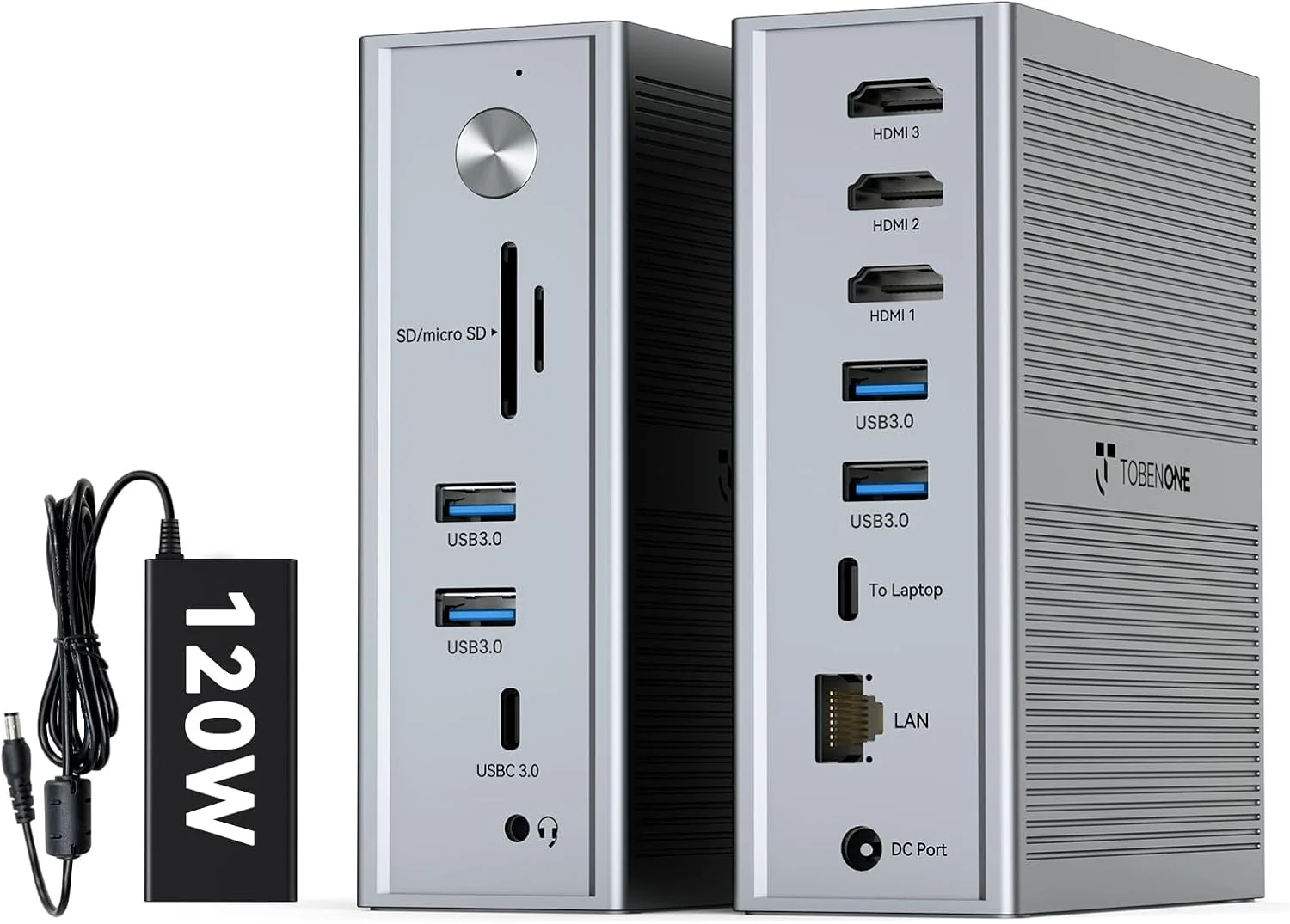 داک استیشن نمایشگر TobenONE با قابلیت اتصال به 3 مانیتور، داک استیشن 14 در 1 USB C با قابلیت اتصال سه گانه مانیتور برای M1 M2 M3 M4 MacBook/Mac mini، ویندوز، کروم (3HDMI، منبع تغذیه 120 وات، 5 USB، اترنت، SD/Micro SD