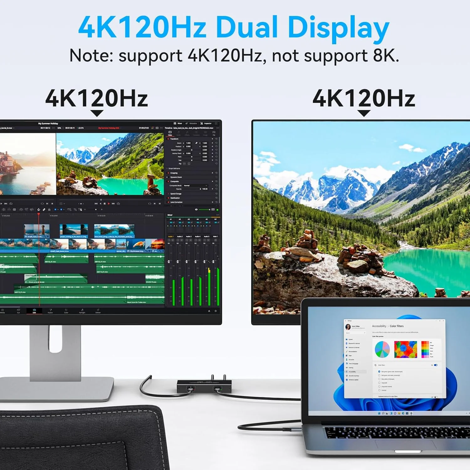 اسپلیتر USB C مدل TJCXELE برای داک استیشن به مانیتور دوتایی 4K120Hz، 6 در 1، مانیتور دوتایی 100W PD، پورت های داده USB C 10Gbps، اسپلیتر 1 ورودی 4 خروجی برای دل/اچ پی/مک بوک و سایر لپ تاپ ها - تصویر 3