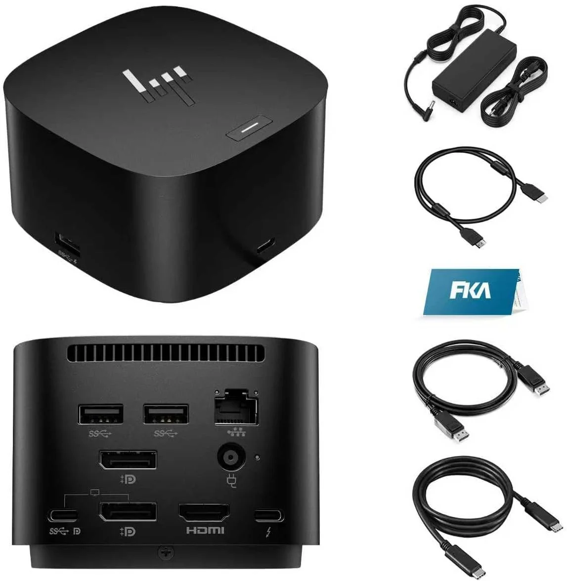 داک HP Thunderbolt 120W G4، ایستگاه داکینگ G4 برای لپ تاپ با پشتیبانی از دو مانیتور، به همراه آداپتور AC 120W، کابل HDMI و DP و کابل USB-C