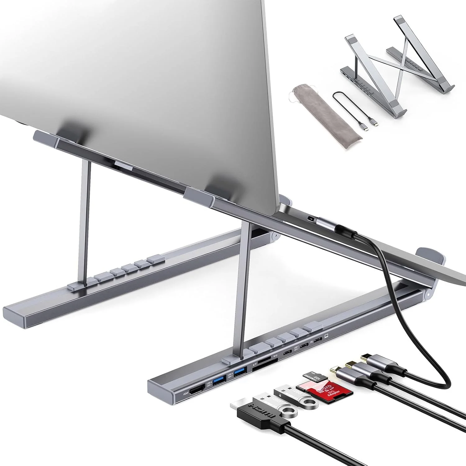 پایه لپتاپ داکینگ استیشن USB-C، هاب تاشو توسعه 8 در 1 USB C با HDMI 4K، USB 3.0، PD 100W، کارت SD/TF، داک استیشن جهانی برای MacBook/MacBook Pro/MacBook Air پایه لپتاپ داکینگ استیشن USB-C، هاب تاشو توسعه 8 در 1 USB C با HDMI 4K، USB 3.0، PD 100W، کارت SD/TF، داک استیشن جهانی برای MacBook/MacBook Pro/MacBook Air