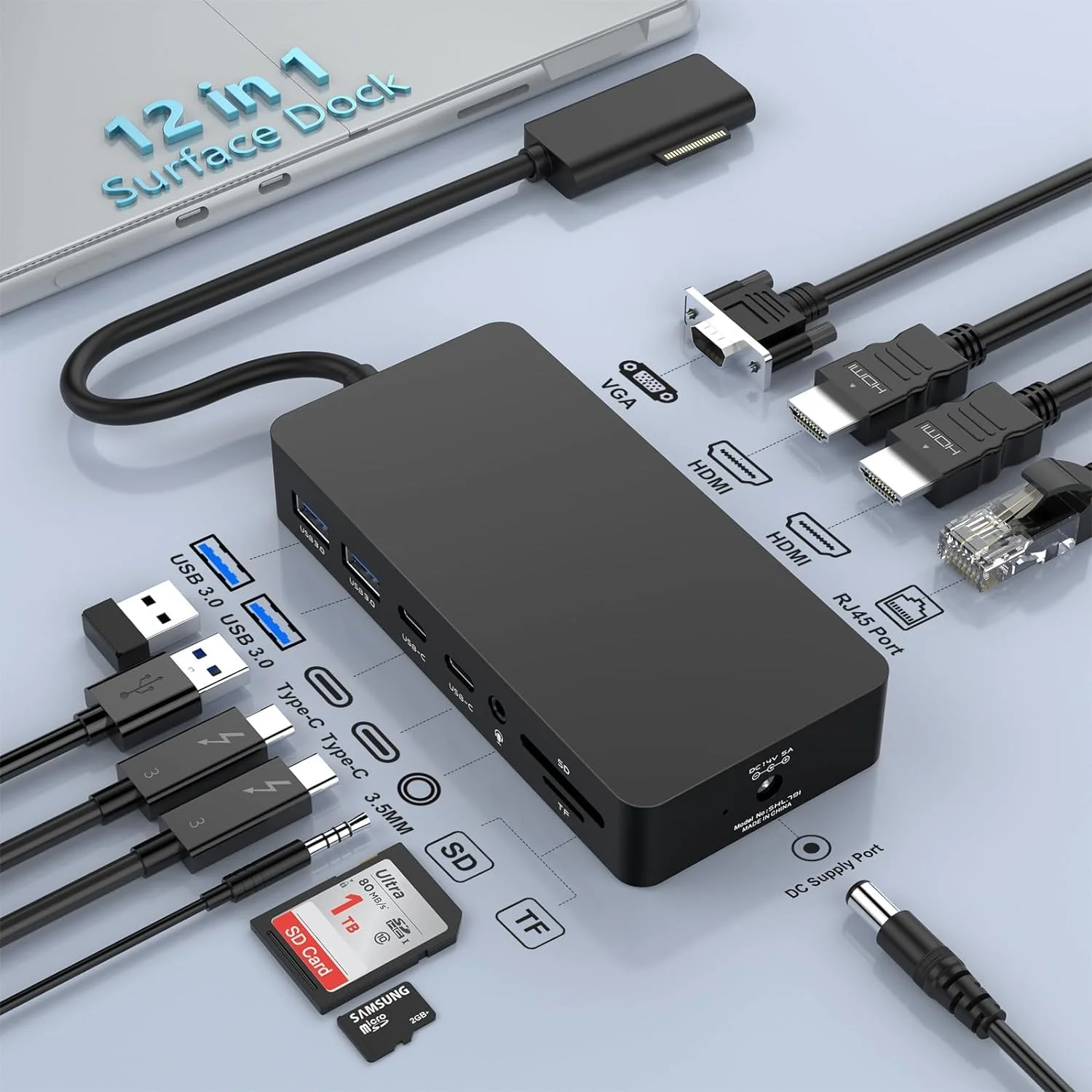 ایستگاه اتصال سرفیس پرو مایکروسافت - داک 12 در 1 سرفیس با قابلیت اتصال سه نمایشگر، دو پورت 4K HDMI+VGA، داک سرفیس برای سرفیس پرو 11/10/9/8/X/7/6، سرفیس لپ تاپ 7/6/5/4/3، سرفیس بوک ایستگاه اتصال سرفیس پرو مایکروسافت - داک 12 در 1 سرفیس با قابلیت اتصال سه نمایشگر، دو پورت 4K HDMI+VGA، داک سرفیس برای سرفیس پرو 11/10/9/8/X/7/6، سرفیس لپ تاپ 7/6/5/4/3، سرفیس بوک