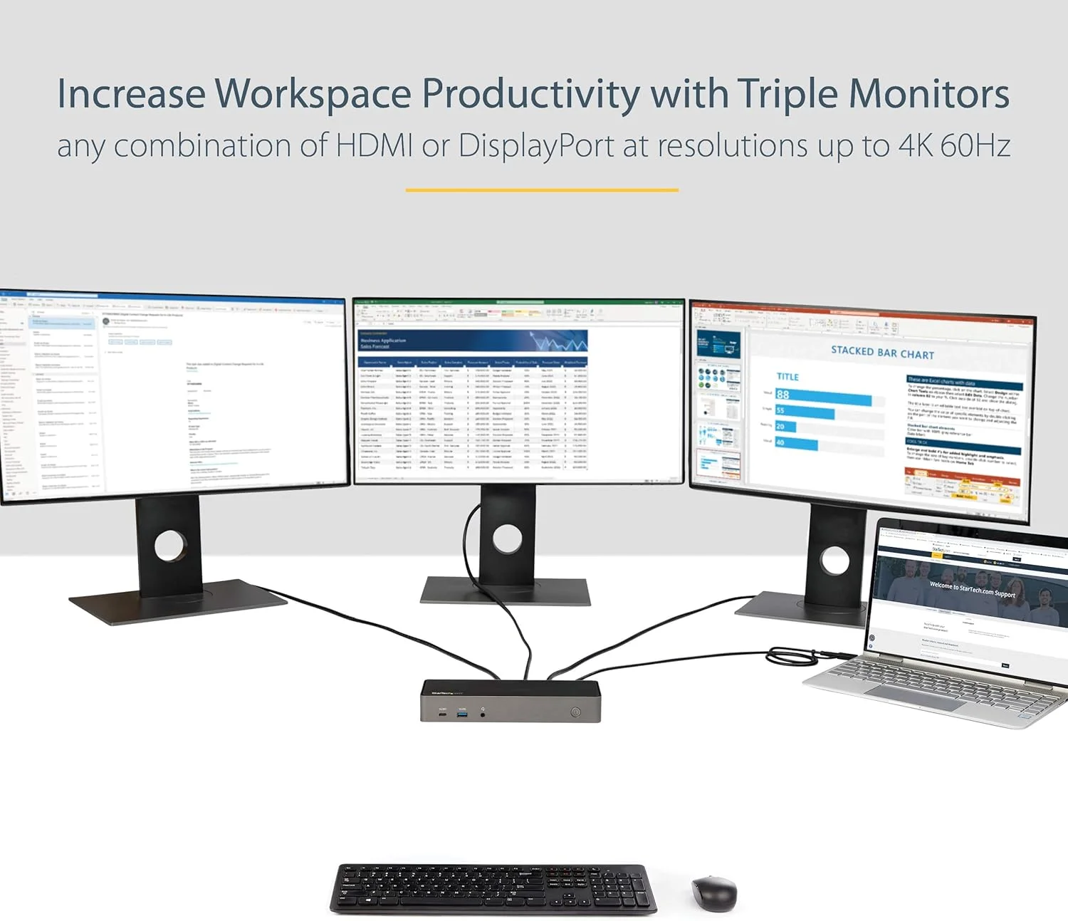 داک USB-C و USB-A استار تک - داکینگ استیشن هیبریدی یونیورسال سه مانیتوره برای لپ تاپ با DisplayPort و HDMI 4K 60Hz - تحویل برق 85W، هاب 6 پورت USB، GbE، صدا - USB 3.1 Gen 2 10Gbps (DK31C3HDPD) داک USB-C و USB-A استار تک - داکینگ استیشن هیبریدی یونیورسال سه مانیتوره برای لپ تاپ با DisplayPort و HDMI 4K 60Hz - تحویل برق 85W، هاب 6 پورت USB، GbE، صدا - USB 3.1 Gen 2 10Gbps (DK31C3HDPD)