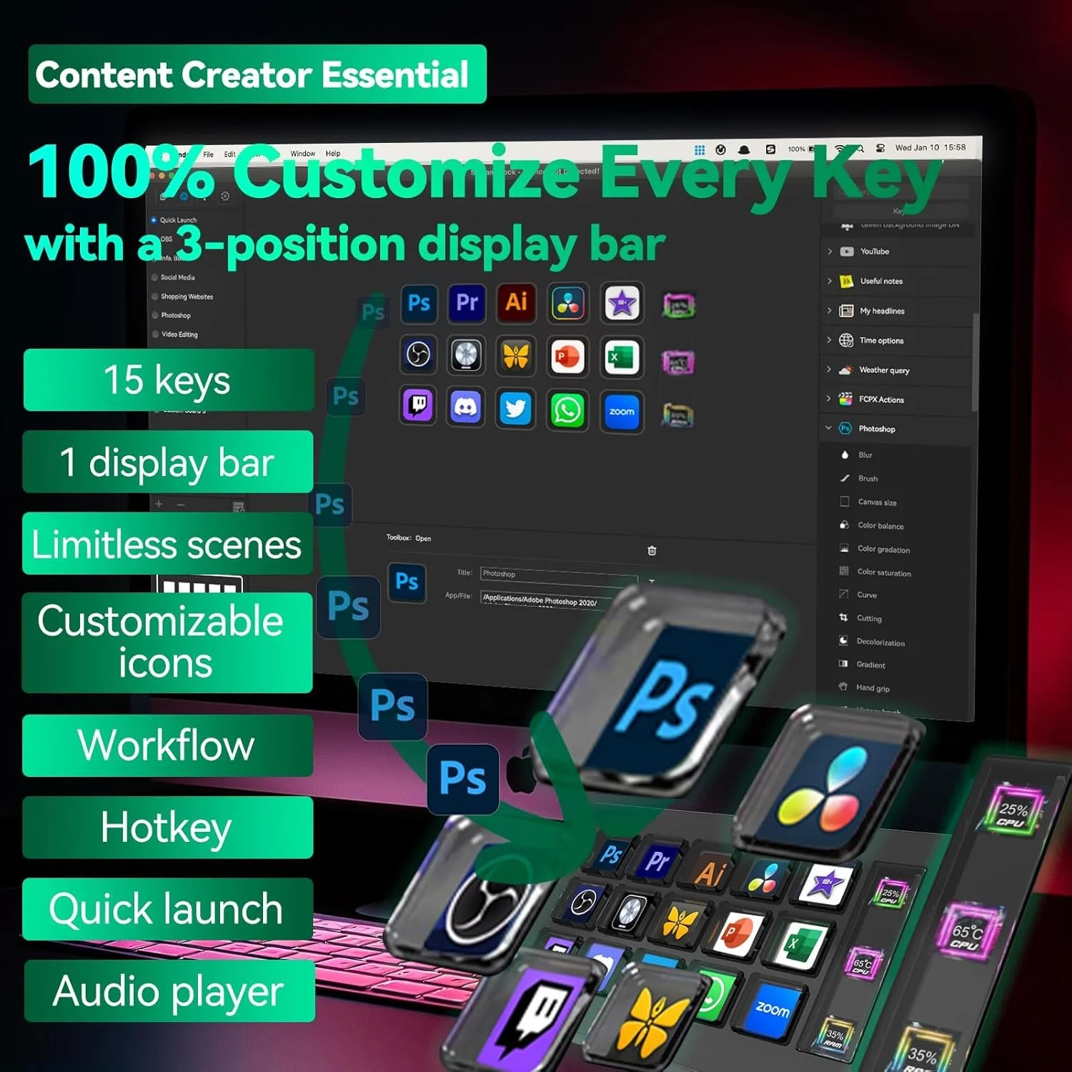 دسک استریم اسلیم - دک استیم برای کامپیوتر و مک، کنترلر استریم سیمی برای تولیدکنندگان محتوا و گیمرها، کیبورد ماکرو قابل برنامه ریزی، لوازم جانبی راه اندازی استریم و گیمینگ، تریگر سریع برای OBS Studio و یوتیوب دسک استریم اسلیم - دک استیم برای کامپیوتر و مک، کنترلر استریم سیمی برای تولیدکنندگان محتوا و گیمرها، کیبورد ماکرو قابل برنامه ریزی، لوازم جانبی راه اندازی استریم و گیمینگ، تریگر سریع برای OBS Studio و یوتیوب