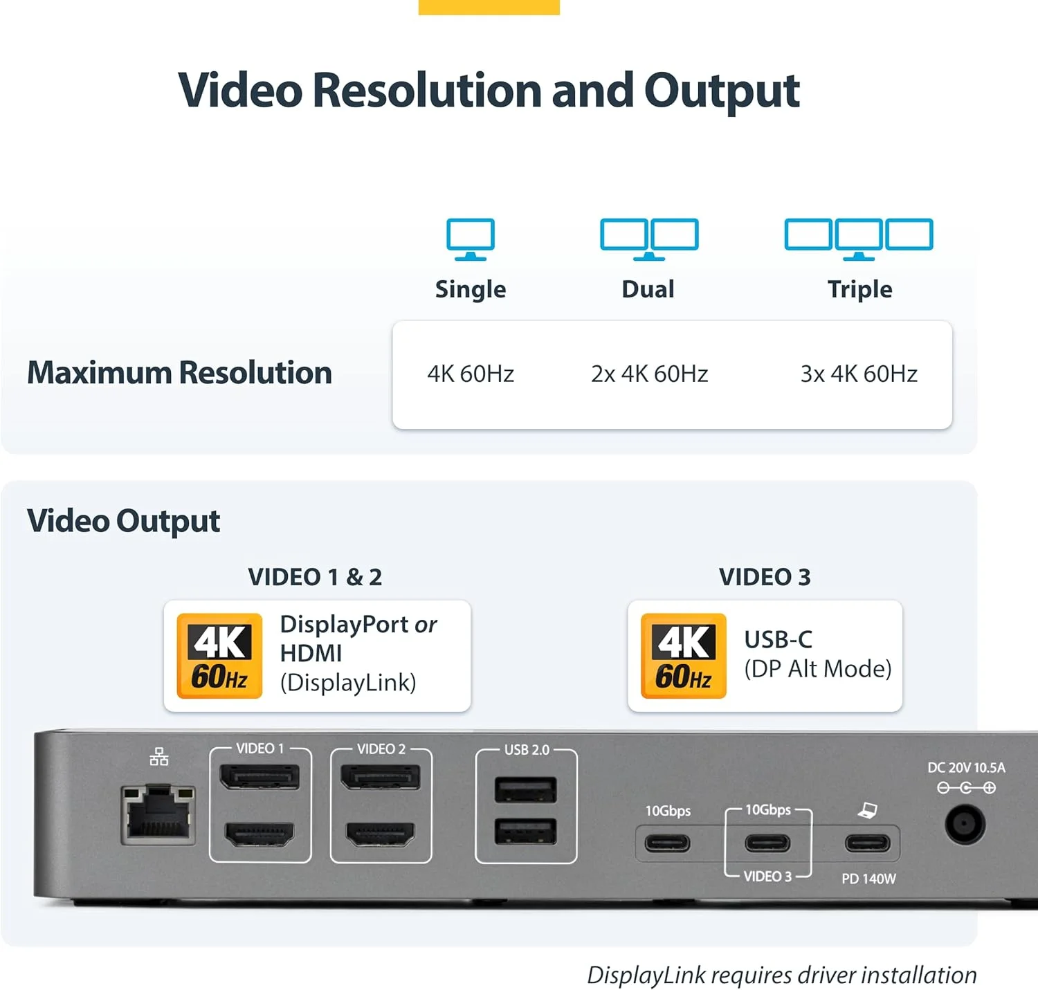 داک استیشن USB-C سه مانیتوره StarTech.com، داک شارژ لپ تاپ 140 واتی برای مک بوک پرو و ویندوز، 4K 60 هرتز، TAA داک استیشن USB-C سه مانیتوره StarTech.com، داک شارژ لپ تاپ 140 واتی برای مک بوک پرو و ویندوز، 4K 60 هرتز، TAA