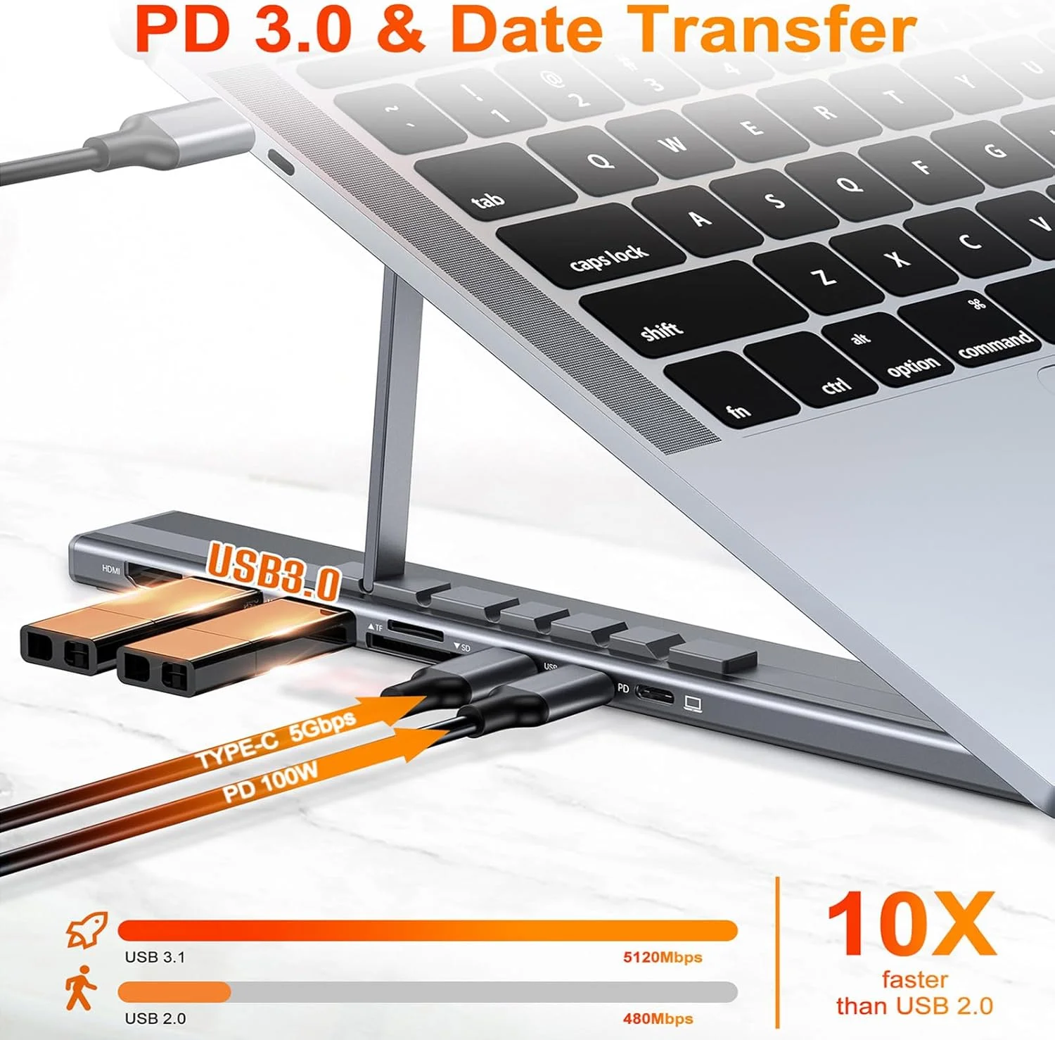 پایه لپتاپ داکینگ استیشن USB-C، هاب تاشو توسعه 8 در 1 USB C با HDMI 4K، USB 3.0، PD 100W، کارت SD/TF، داک استیشن جهانی برای MacBook/MacBook Pro/MacBook Air پایه لپتاپ داکینگ استیشن USB-C، هاب تاشو توسعه 8 در 1 USB C با HDMI 4K، USB 3.0، PD 100W، کارت SD/TF، داک استیشن جهانی برای MacBook/MacBook Pro/MacBook Air