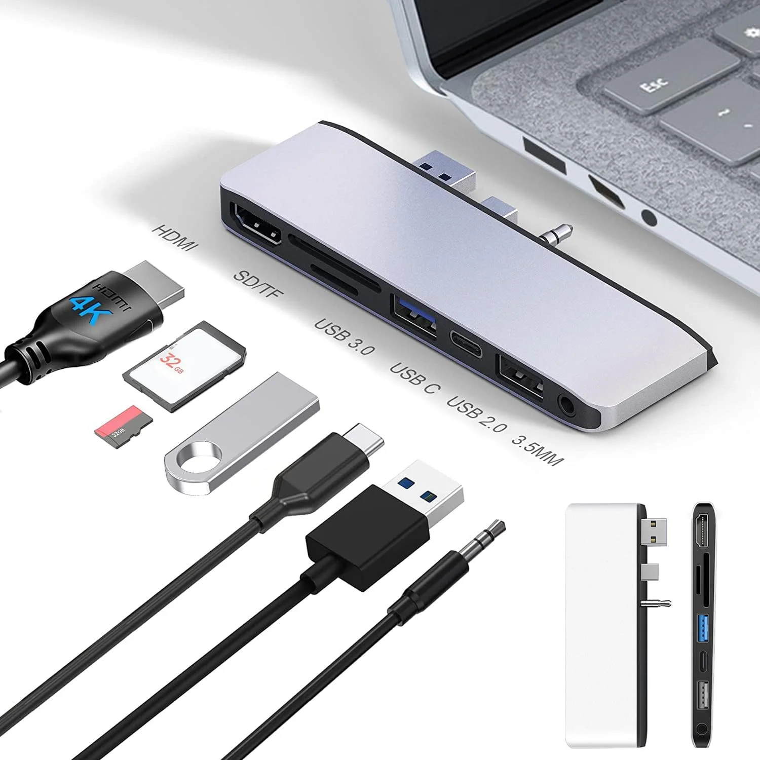 داک استیشن لپ تاپ Surface 1/2 با پورت های HDMI 4K، USB 3.0، USB 2.0، USB C، اسلات کارت SD/TF، جک هدفون 3.5 میلی متری، هاب USB برای Microsoft Surface Laptop 1/2 داک استیشن لپ تاپ Surface 1/2 با پورت های HDMI 4K، USB 3.0، USB 2.0، USB C، اسلات کارت SD/TF، جک هدفون 3.5 میلی متری، هاب USB برای Microsoft Surface Laptop 1/2