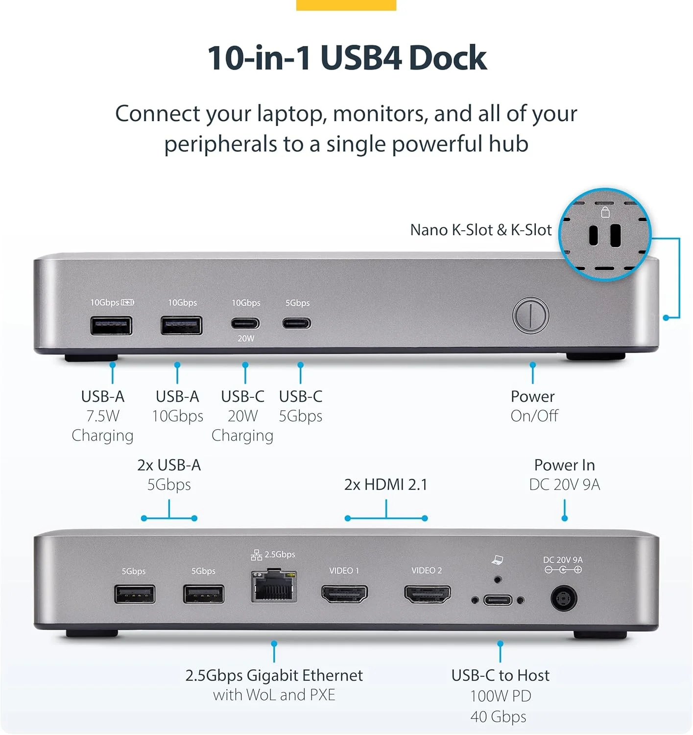 داک استیشن USB-C استار تک (10 در 1، USB4)، شارژ تا 100 وات برای لپ تاپ، انتقال داده 40 گیگابیت بر ثانیه، اترنت 2.5 گیگابیتی، نمایشگر تکی 8K، نمایشگر دوگانه 4K، 6 پورت USB (سازگار با MacOS نیست) داک استیشن USB-C استار تک (10 در 1، USB4)، شارژ تا 100 وات برای لپ تاپ، انتقال داده 40 گیگابیت بر ثانیه، اترنت 2.5 گیگابیتی، نمایشگر تکی 8K، نمایشگر دوگانه 4K، 6 پورت USB (سازگار با MacOS نیست)