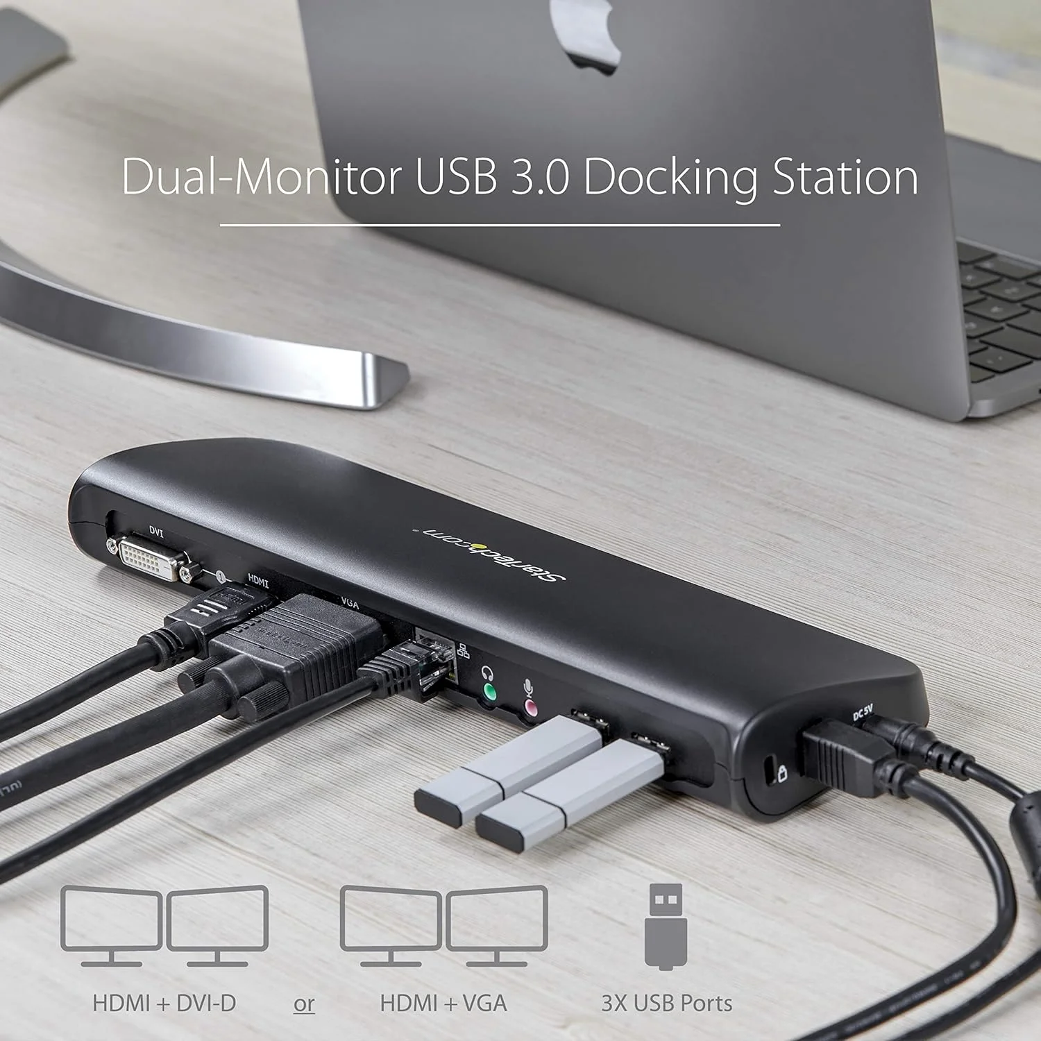 داک استیشن لپ تاپ USB 3.0 دو مانیتوره StarTech.com با HDMI/DVI/VGA، هاب 3 پورت USB-A، GbE، صدا، داک جهانی Type-A برای ویندوز/macOS/ChromeOS - سازگار با TAA (USB3SDOCKHDV) داک استیشن لپ تاپ USB 3.0 دو مانیتوره StarTech.com با HDMI/DVI/VGA، هاب 3 پورت USB-A، GbE، صدا، داک جهانی Type-A برای ویندوز/macOS/ChromeOS - سازگار با TAA (USB3SDOCKHDV)