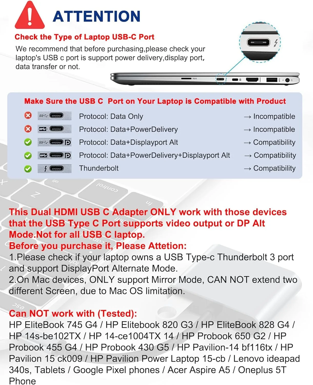 آداپتور USB C به دو HDMI، اسپلیتر USB C برای 2 مانیتور با نمایشگر توسعه یافته، هاب HDMI Type C ایستگاه داکینگ مانیتورهای چندگانه برای لپ تاپ/مانیتور سازگار با Thunderbolt آداپتور USB C به دو HDMI، اسپلیتر USB C برای 2 مانیتور با نمایشگر توسعه یافته، هاب HDMI Type C ایستگاه داکینگ مانیتورهای چندگانه برای لپ تاپ/مانیتور سازگار با Thunderbolt