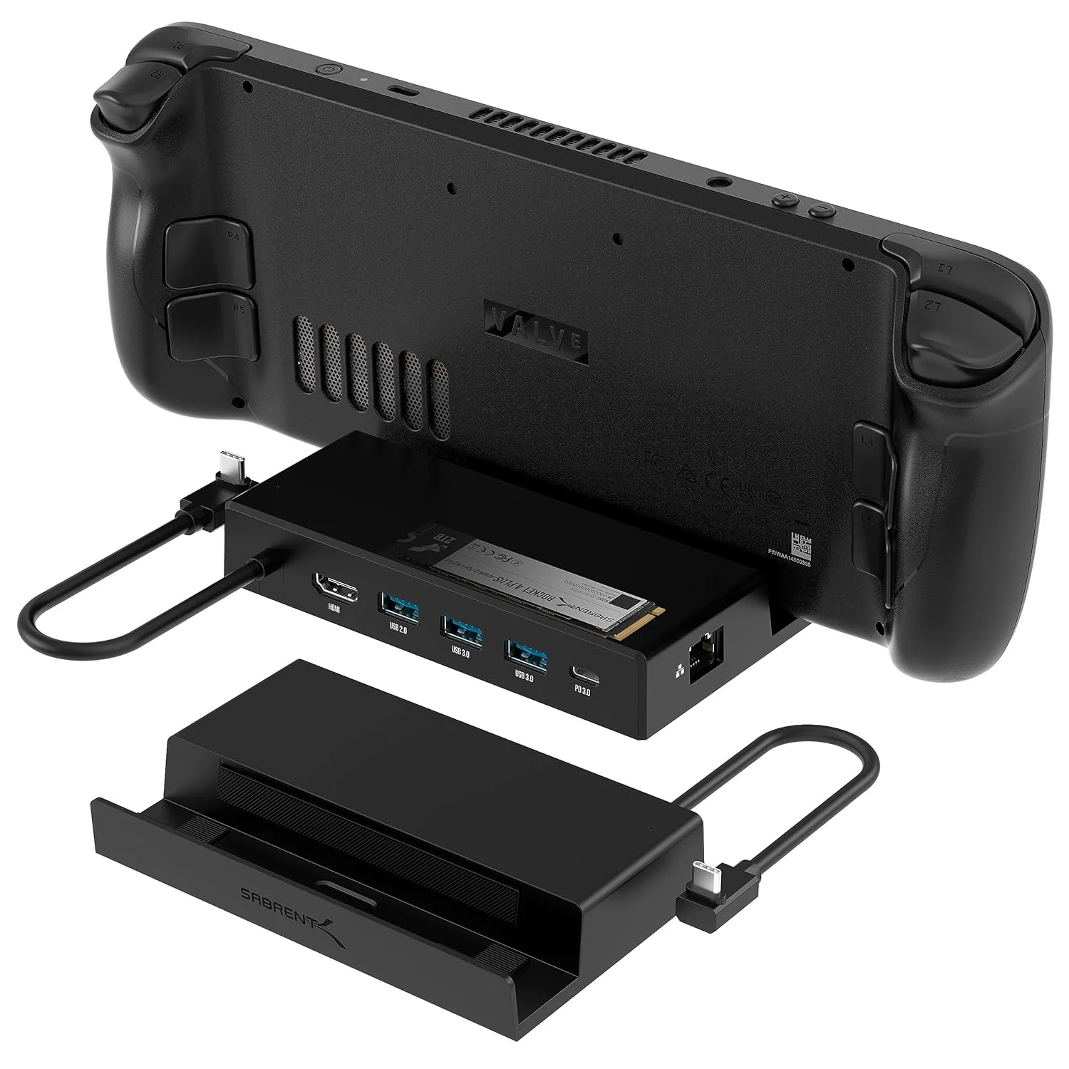 داک استیشن سابرنت سازگار با استیم دک، داک 7 در 1 با اسلات M.2 SSD، HDMI 2.0 4K@60Hz، گیگابیت اترنت، دو پورت USB-A 3.2 و یک پورت USB 2.0 با پورت شارژ 90W USB-C