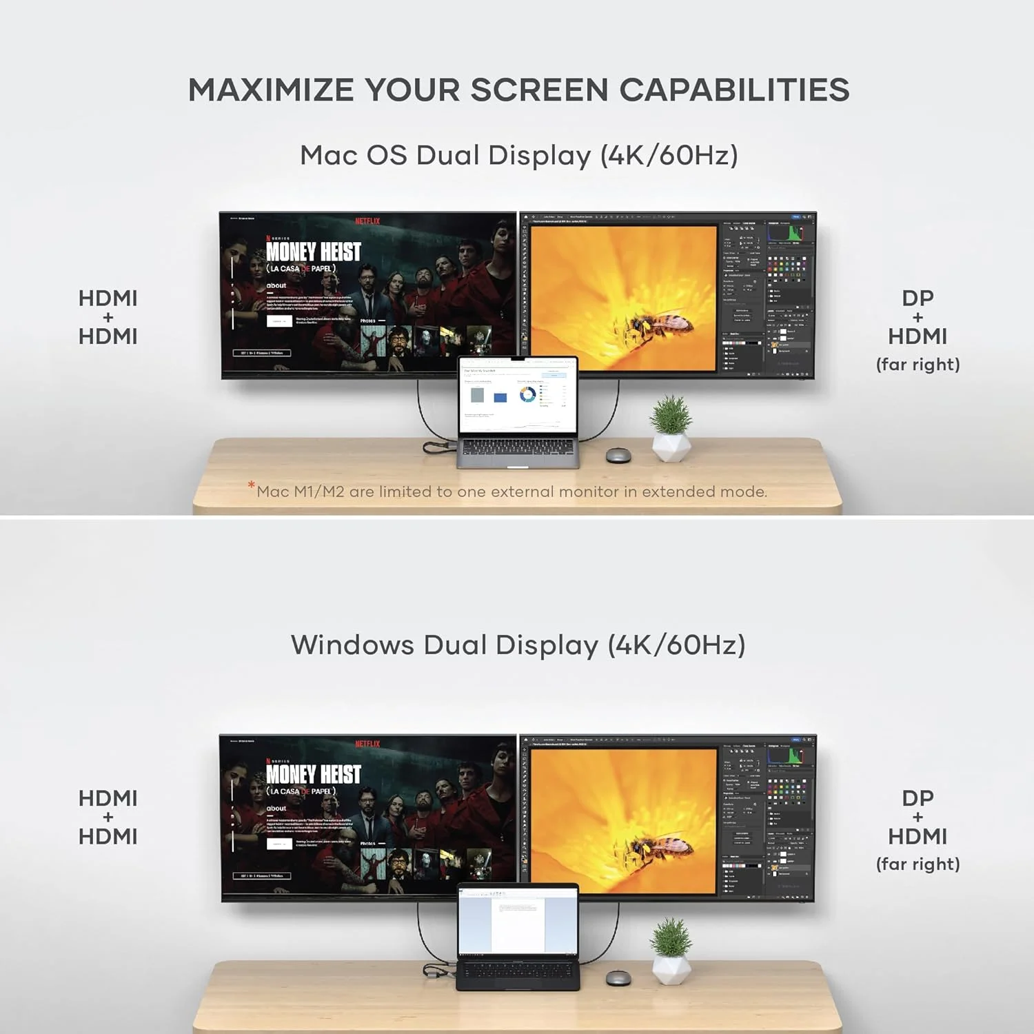 داک و استند دوگانه USB C Satechi، با 2 پورت HDMI، پورت نمایشگر، پورت های داده USB C و USB A، 1 پورت اترنت، محفظه SSD SATA و NVMe - برای MacBook Pro/Air و دستگاه های Type C داک و استند دوگانه USB C Satechi، با 2 پورت HDMI، پورت نمایشگر، پورت های داده USB C و USB A، 1 پورت اترنت، محفظه SSD SATA و NVMe - برای MacBook Pro/Air و دستگاه های Type C