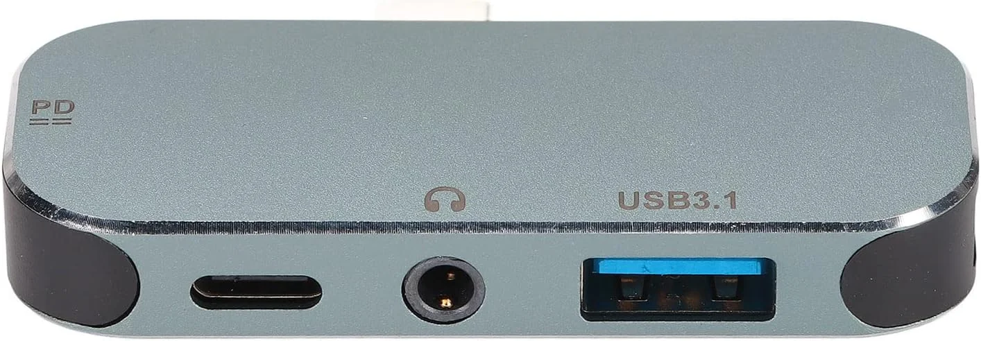 هاب USB C پنج در یک با قابلیت تعویض سریع، شارژ PD، سرعت 10 گیگابیت بر ثانیه، آداپتور چند پورت 100 واتی Type C، نقره ای
