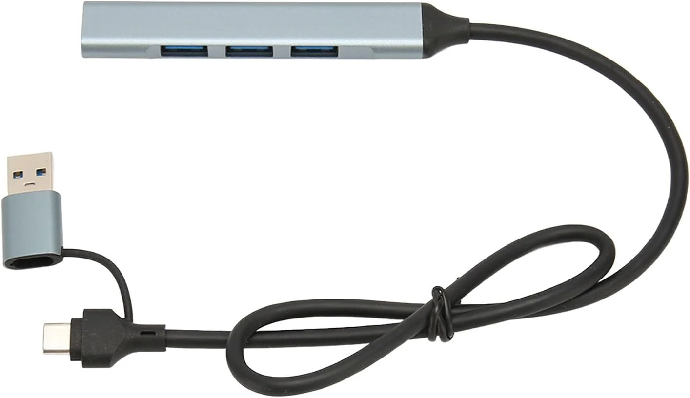 هاب Type C با 4 پورت، 5 گیگابیت بر ثانیه، آلیاژ آلومینیوم، اتصال آسان USB 3.0، داک استیشن برای لپ تاپ و کامپیوترهای شخصی با سیستم عامل های مختلف، رنگ خاکستری فضایی