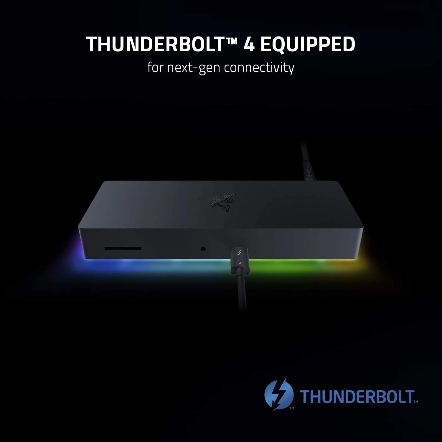داک ریزر Thunderbolt 4: دارای گواهینامه Thunderbolt 4، ده پورت در یک دستگاه، خروجی ویدیویی دوگانه 4K یا تک 8K، سازگار با آینده و نسخه های قبلی، نورپردازی RGB Chroma، مشکی کلاسیک با نورپردازی RGB